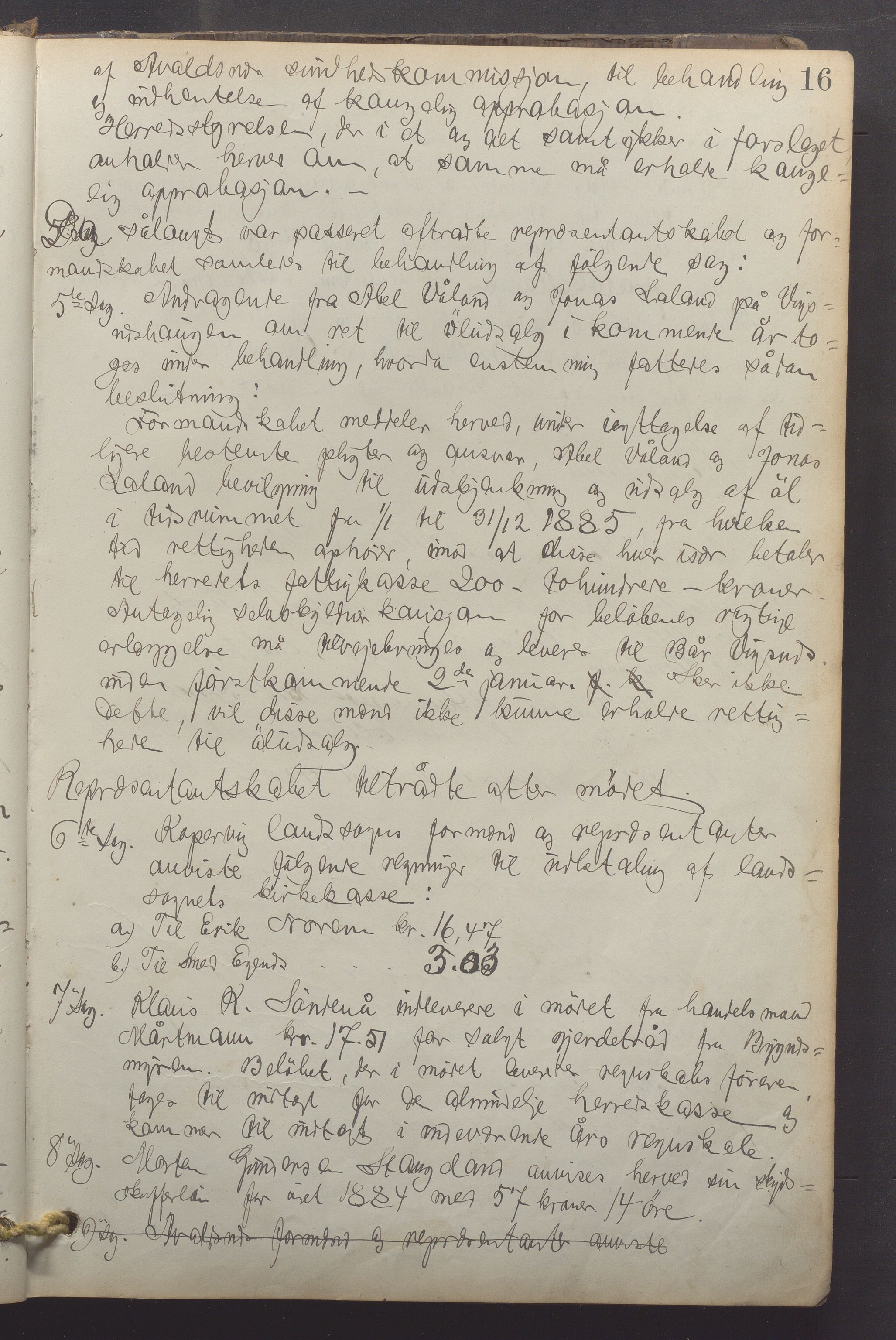 Avaldsnes kommune - Formannskapet, IKAR/K-101651/A/Aa/L0004: Møtebok, 1884-1892, p. 16a