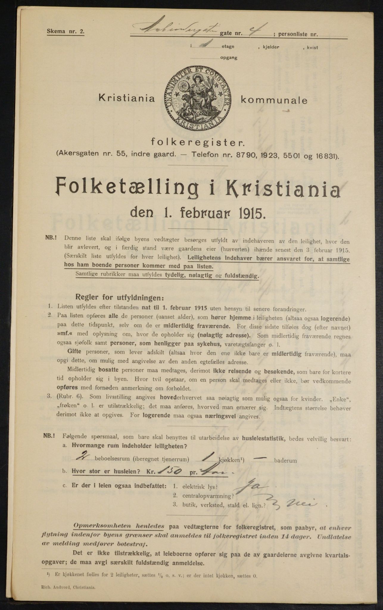 OBA, Municipal Census 1915 for Kristiania, 1915, p. 1456