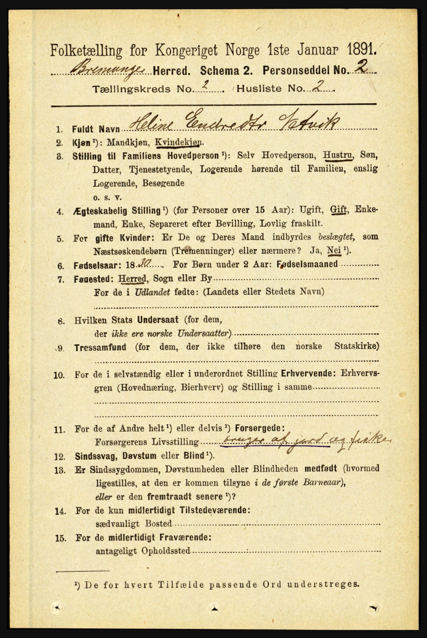 RA, 1891 census for 1438 Bremanger, 1891, p. 659