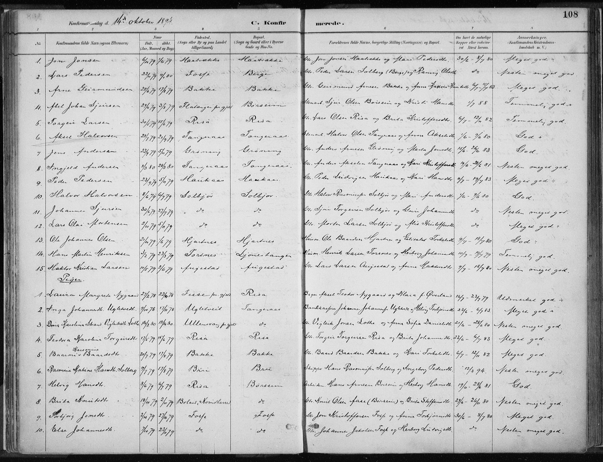 Strandebarm sokneprestembete, AV/SAB-A-78401/H/Haa: Parish register (official) no. B  1, 1886-1908, p. 108