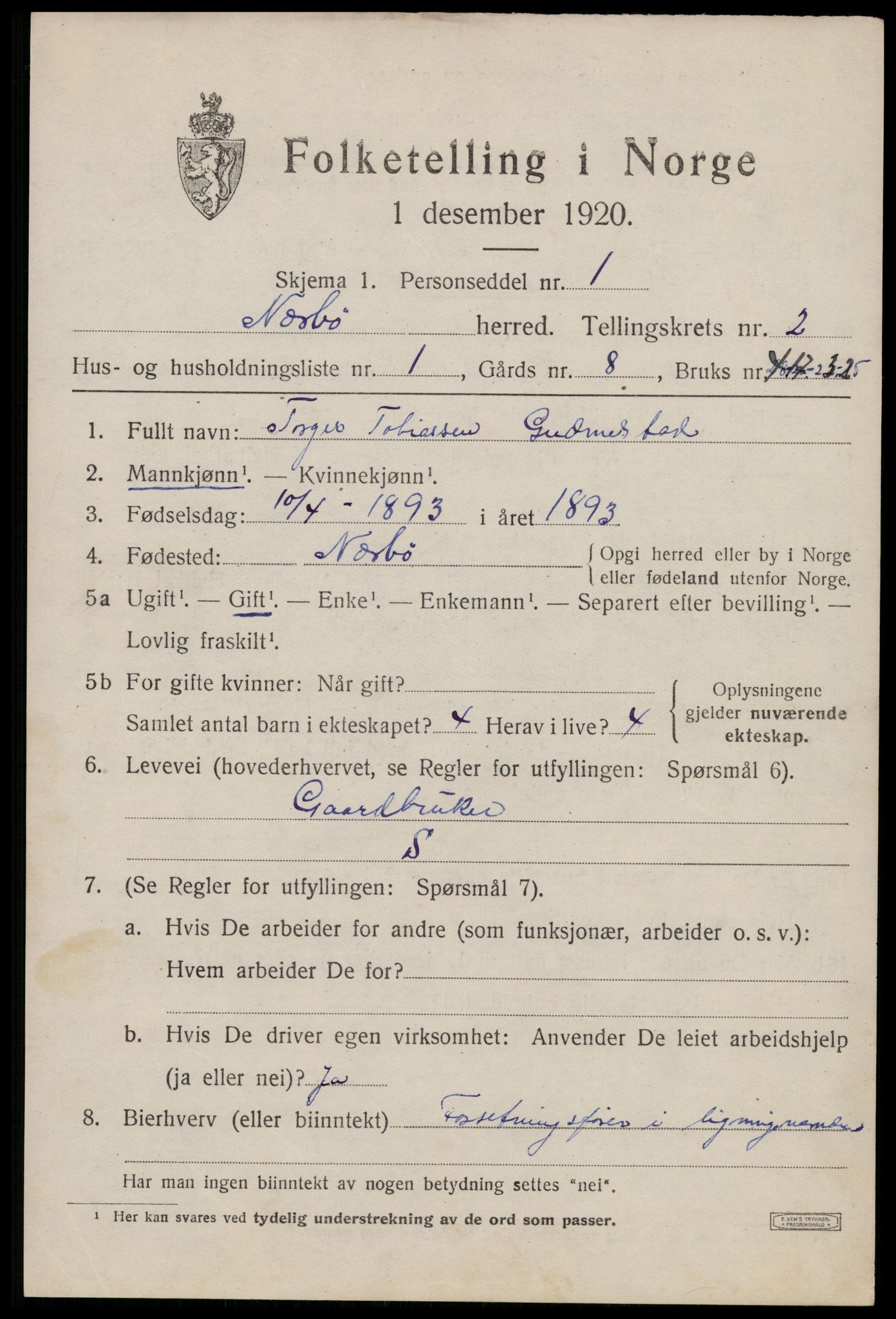 SAST, 1920 census for Nærbø, 1920, p. 1359