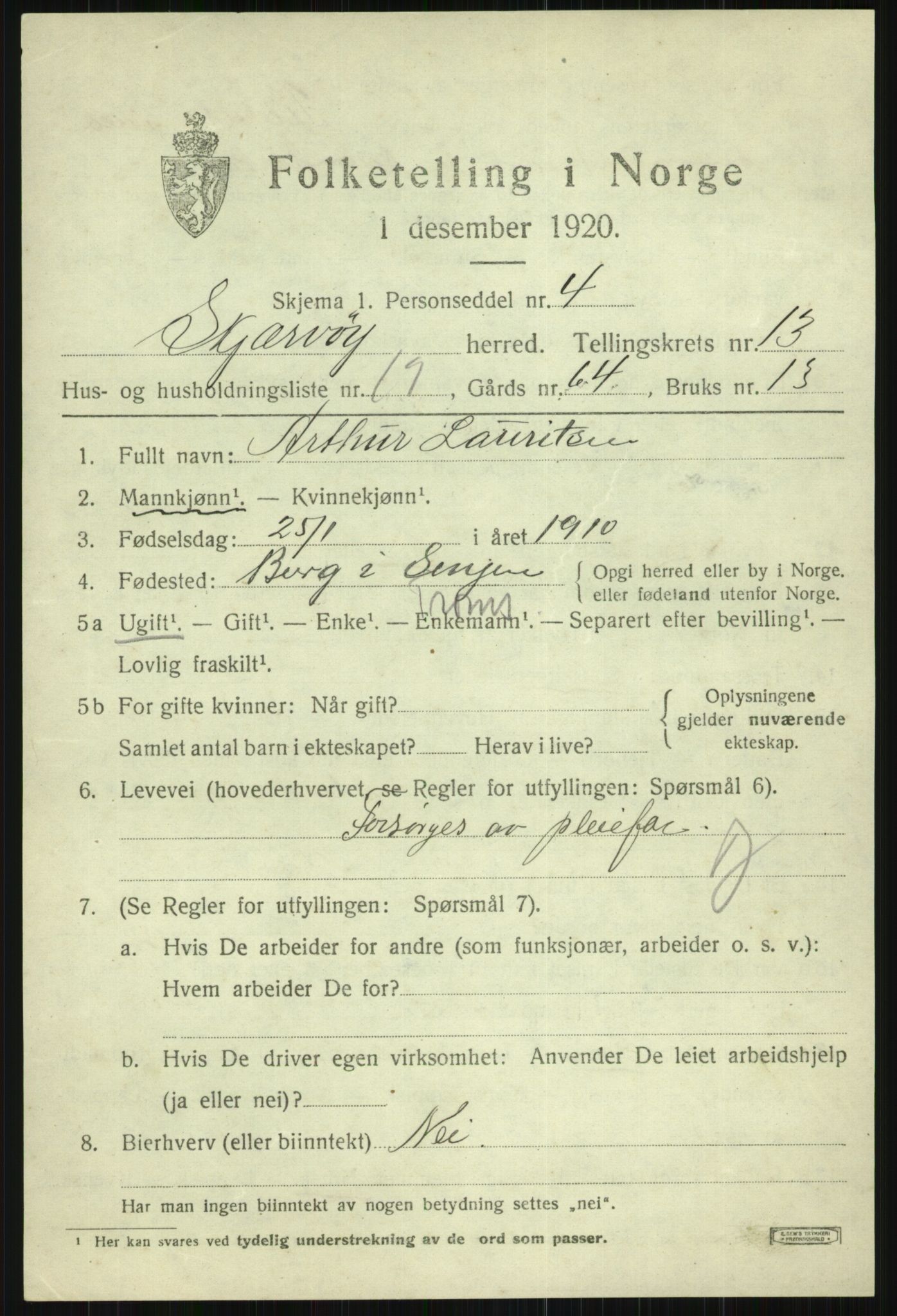 SATØ, 1920 census for Skjervøy, 1920, p. 6633