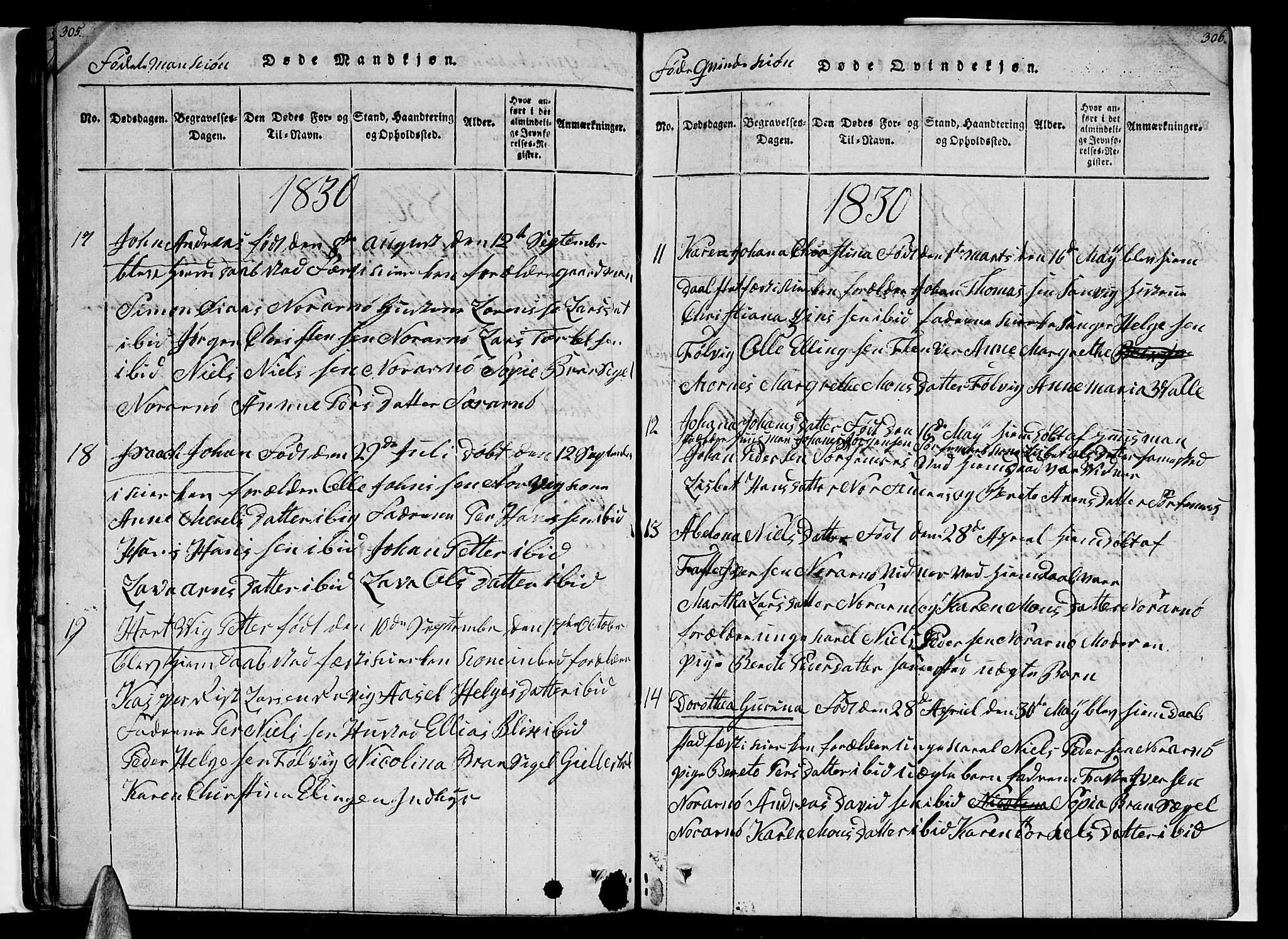 Ministerialprotokoller, klokkerbøker og fødselsregistre - Nordland, AV/SAT-A-1459/805/L0105: Parish register (copy) no. 805C01, 1820-1839, p. 305-306