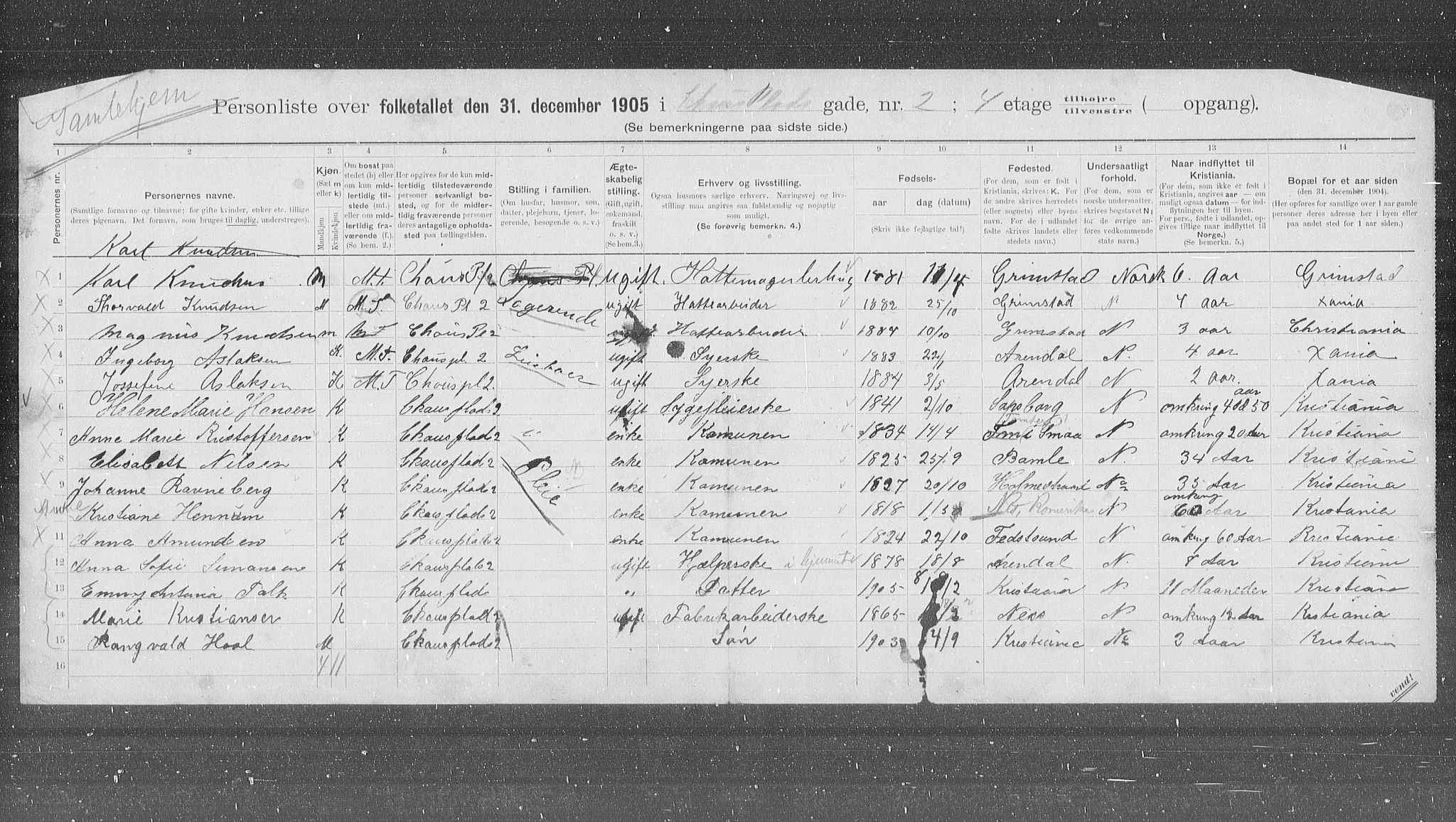 OBA, Municipal Census 1905 for Kristiania, 1905, p. 46936