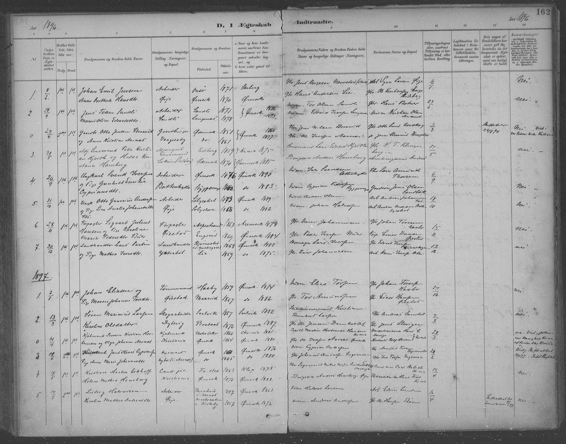 Aremark prestekontor Kirkebøker, SAO/A-10899/F/Fb/L0005: Parish register (official) no. II 5, 1895-1919, p. 162