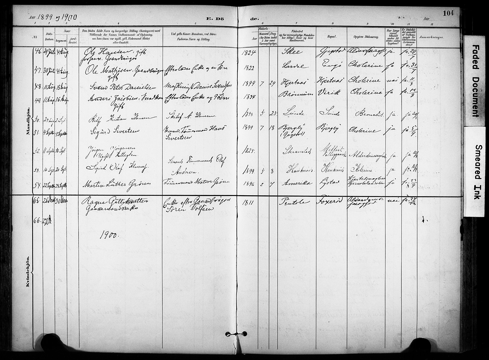 Sandar kirkebøker, AV/SAKO-A-243/F/Fa/L0015: Parish register (official) no. 15, 1896-1907, p. 104