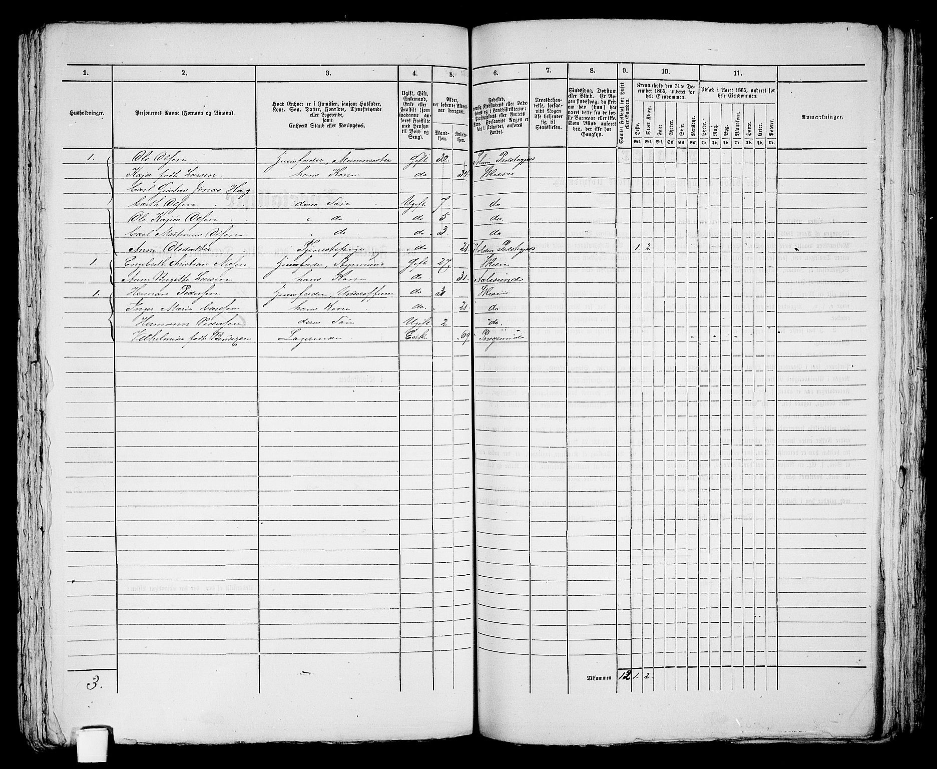 RA, 1865 census for Skien, 1865, p. 705