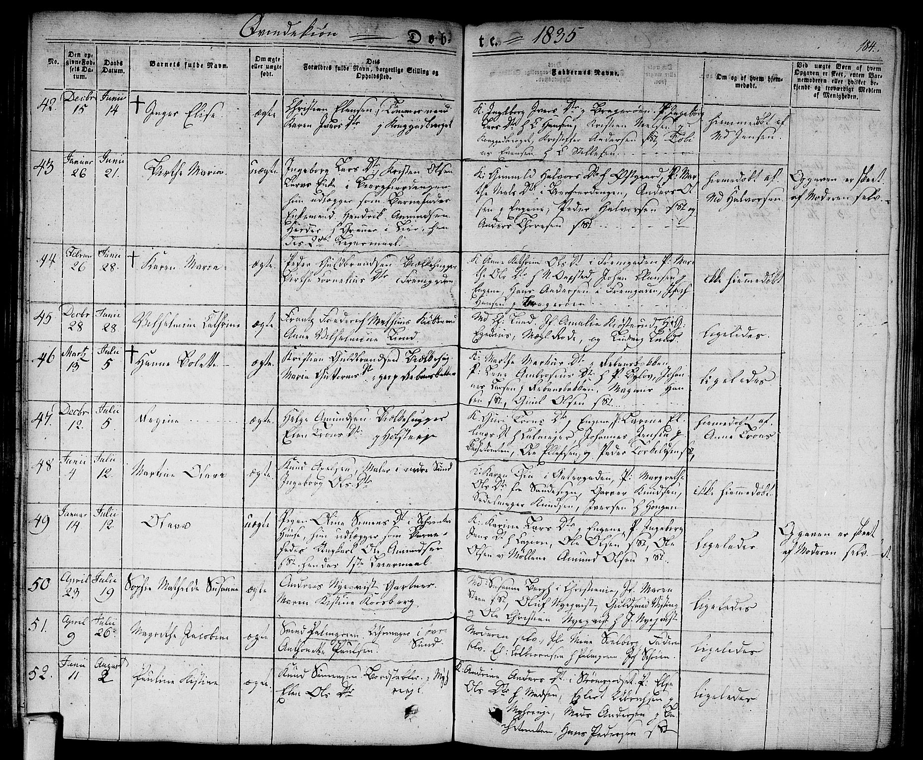 Bragernes kirkebøker, AV/SAKO-A-6/F/Fb/L0001: Parish register (official) no. II 1, 1830-1847, p. 184