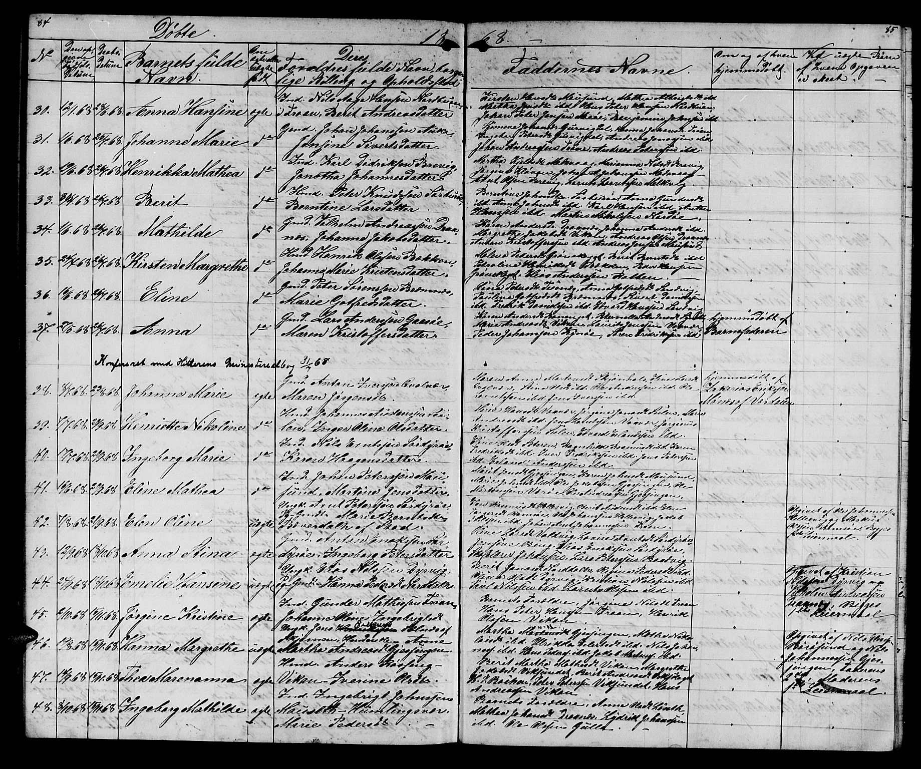 Ministerialprotokoller, klokkerbøker og fødselsregistre - Sør-Trøndelag, SAT/A-1456/640/L0583: Parish register (copy) no. 640C01, 1866-1877, p. 84-85