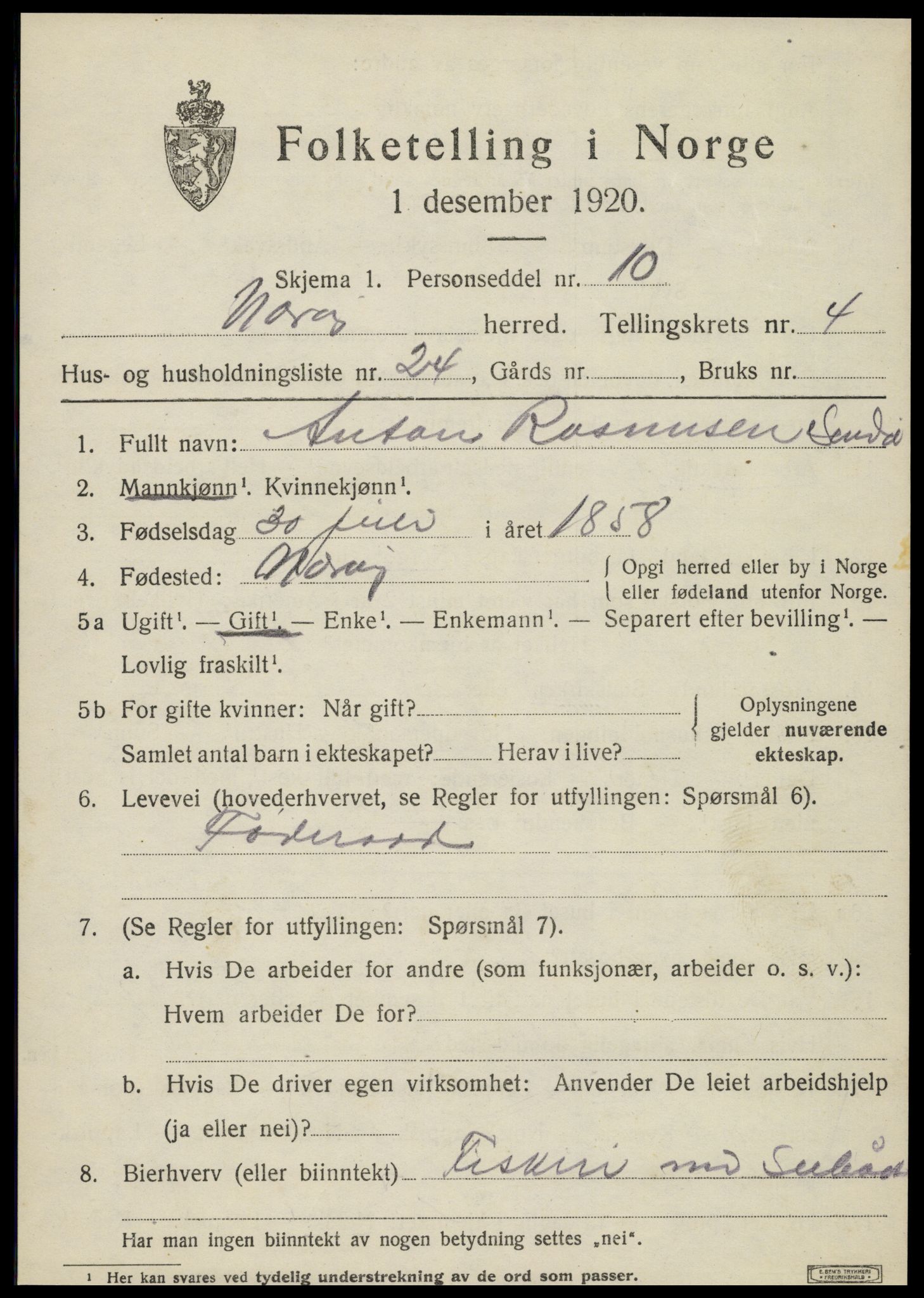 SAT, 1920 census for Nærøy, 1920, p. 2427