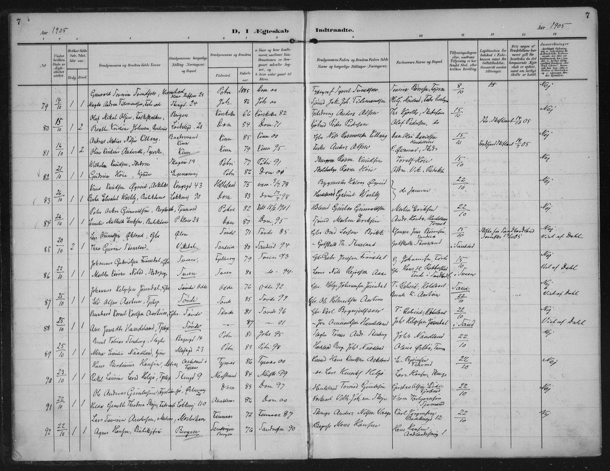 Domkirken sokneprestkontor, SAST/A-101812/002/A/L0016: Parish register (official) no. A 33, 1905-1922, p. 7