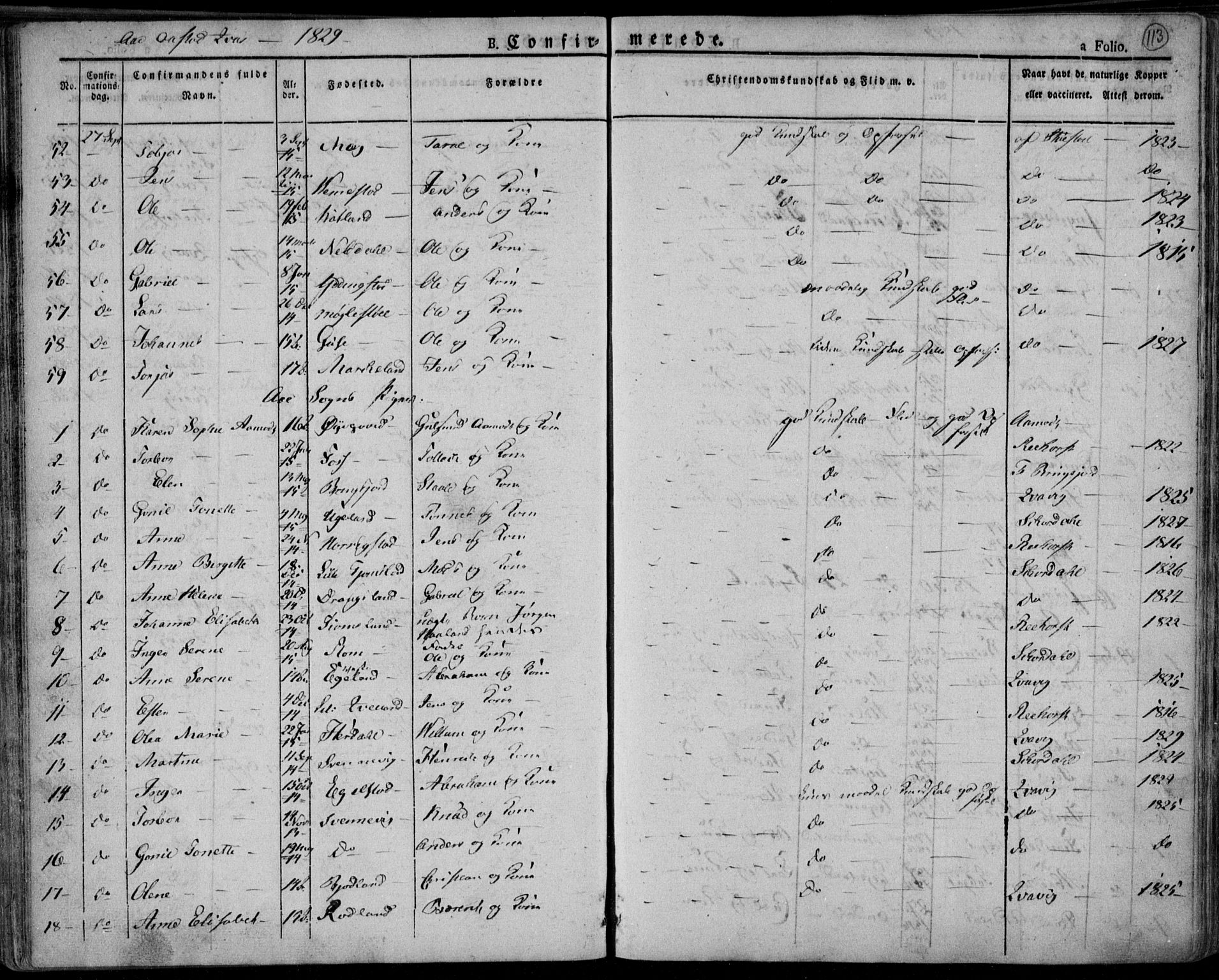 Lyngdal sokneprestkontor, AV/SAK-1111-0029/F/Fa/Fac/L0007: Parish register (official) no. A 7, 1825-1838, p. 113