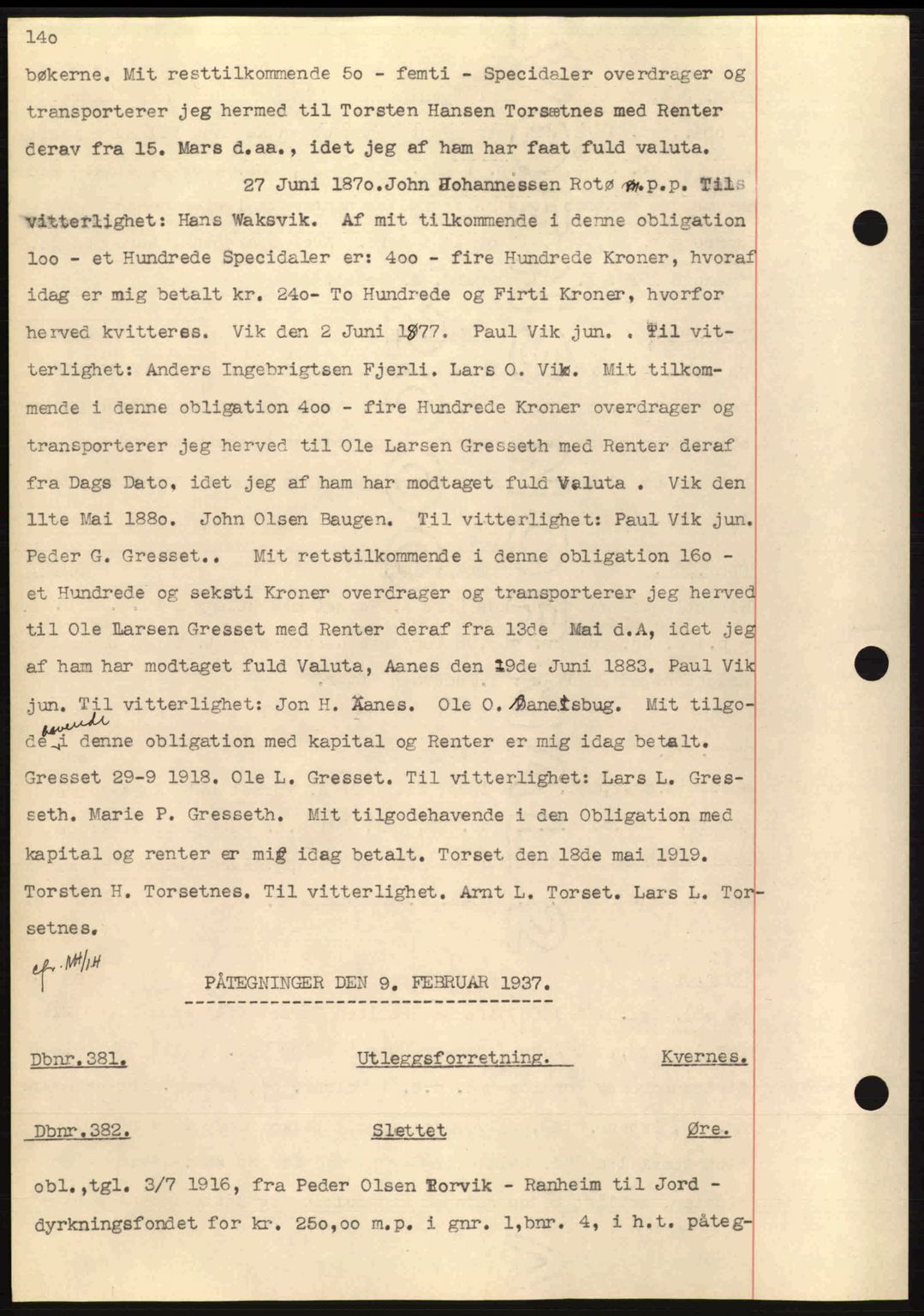 Nordmøre sorenskriveri, AV/SAT-A-4132/1/2/2Ca: Mortgage book no. C80, 1936-1939, Diary no: : 381/1937