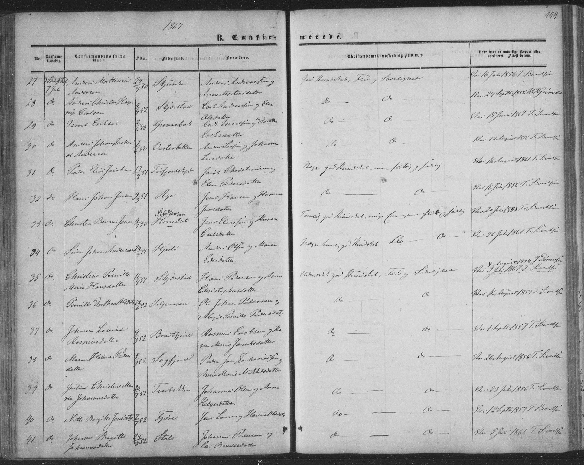 Ministerialprotokoller, klokkerbøker og fødselsregistre - Nordland, AV/SAT-A-1459/853/L0770: Parish register (official) no. 853A09, 1857-1870, p. 144