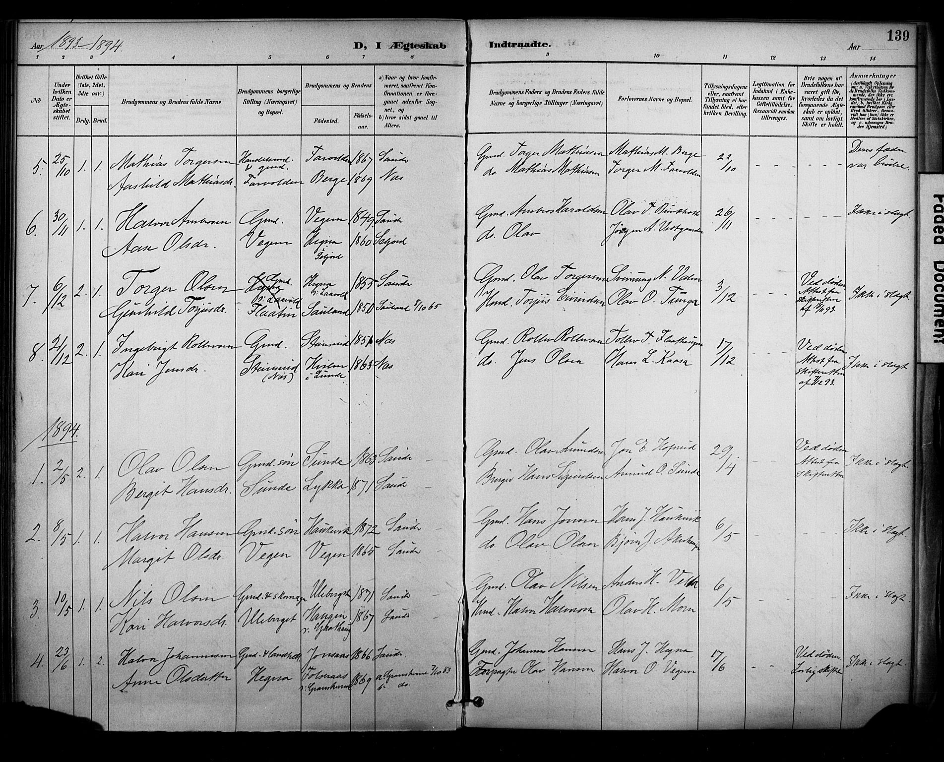 Sauherad kirkebøker, SAKO/A-298/F/Fa/L0009: Parish register (official) no. I 9, 1887-1912, p. 139