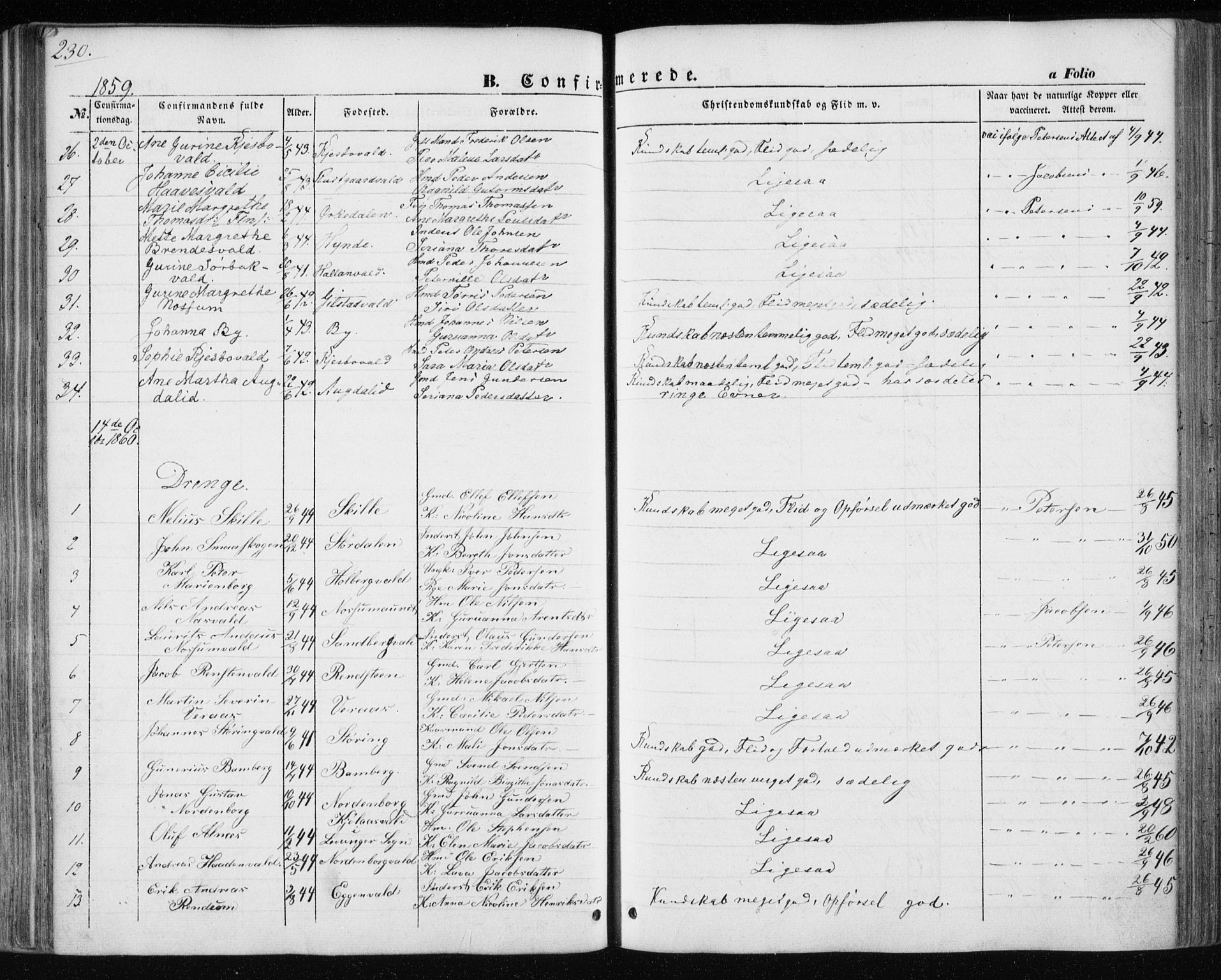 Ministerialprotokoller, klokkerbøker og fødselsregistre - Nord-Trøndelag, SAT/A-1458/717/L0154: Parish register (official) no. 717A07 /1, 1850-1862, p. 230