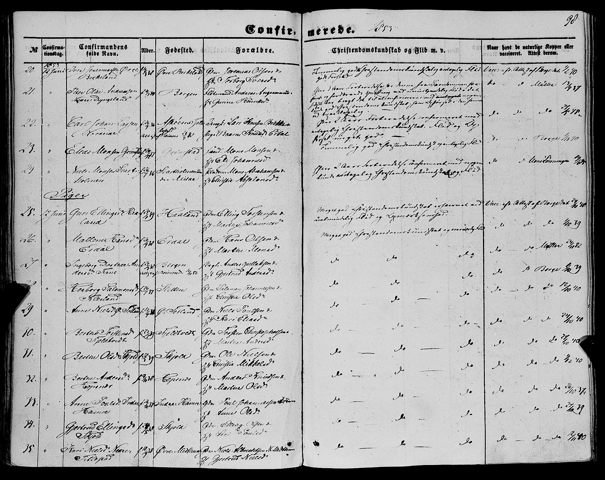 Fana Sokneprestembete, SAB/A-75101/H/Haa/Haaa/L0011: Parish register (official) no. A 11, 1851-1862, p. 98