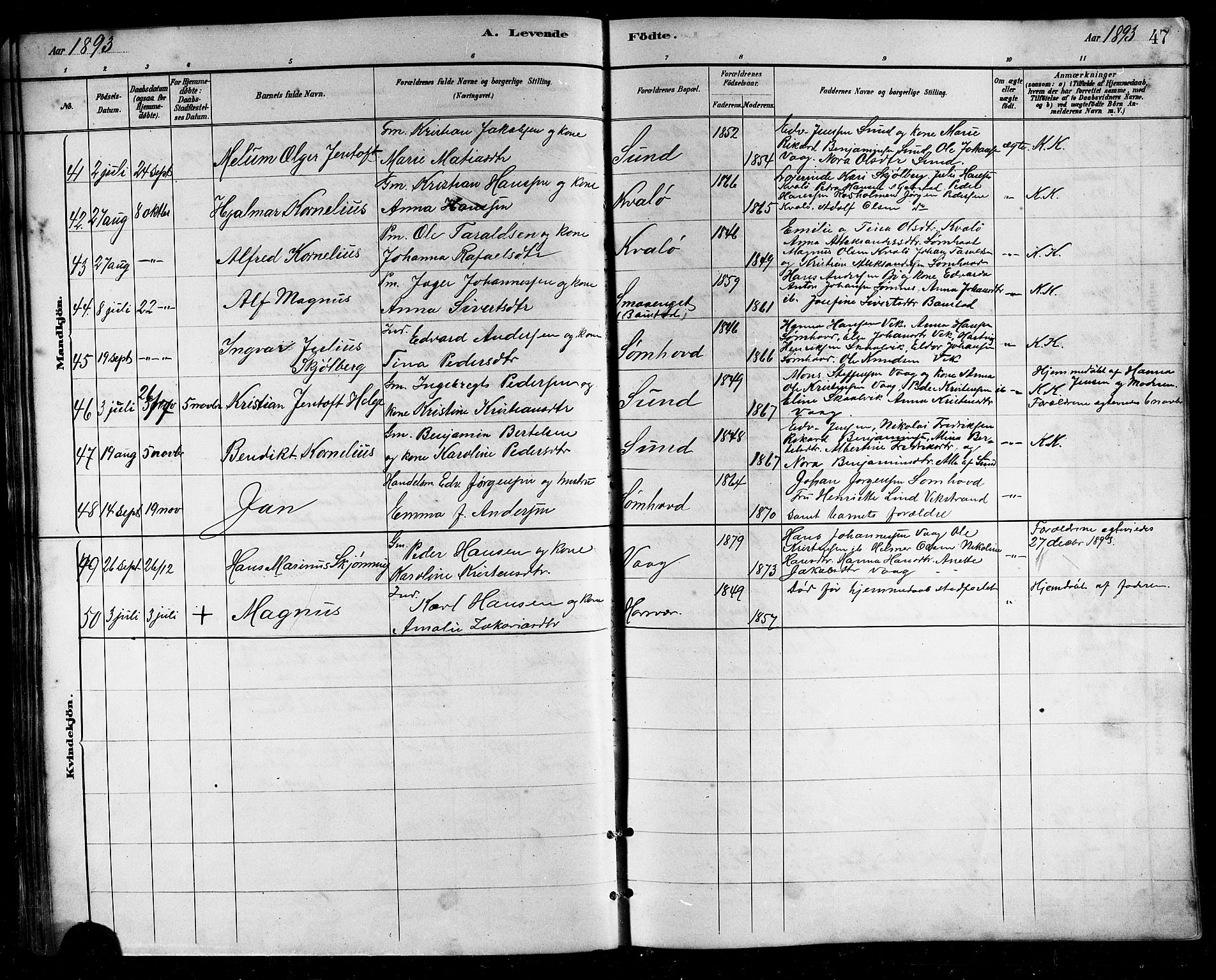 Ministerialprotokoller, klokkerbøker og fødselsregistre - Nordland, SAT/A-1459/812/L0188: Parish register (copy) no. 812C06, 1884-1912, p. 47