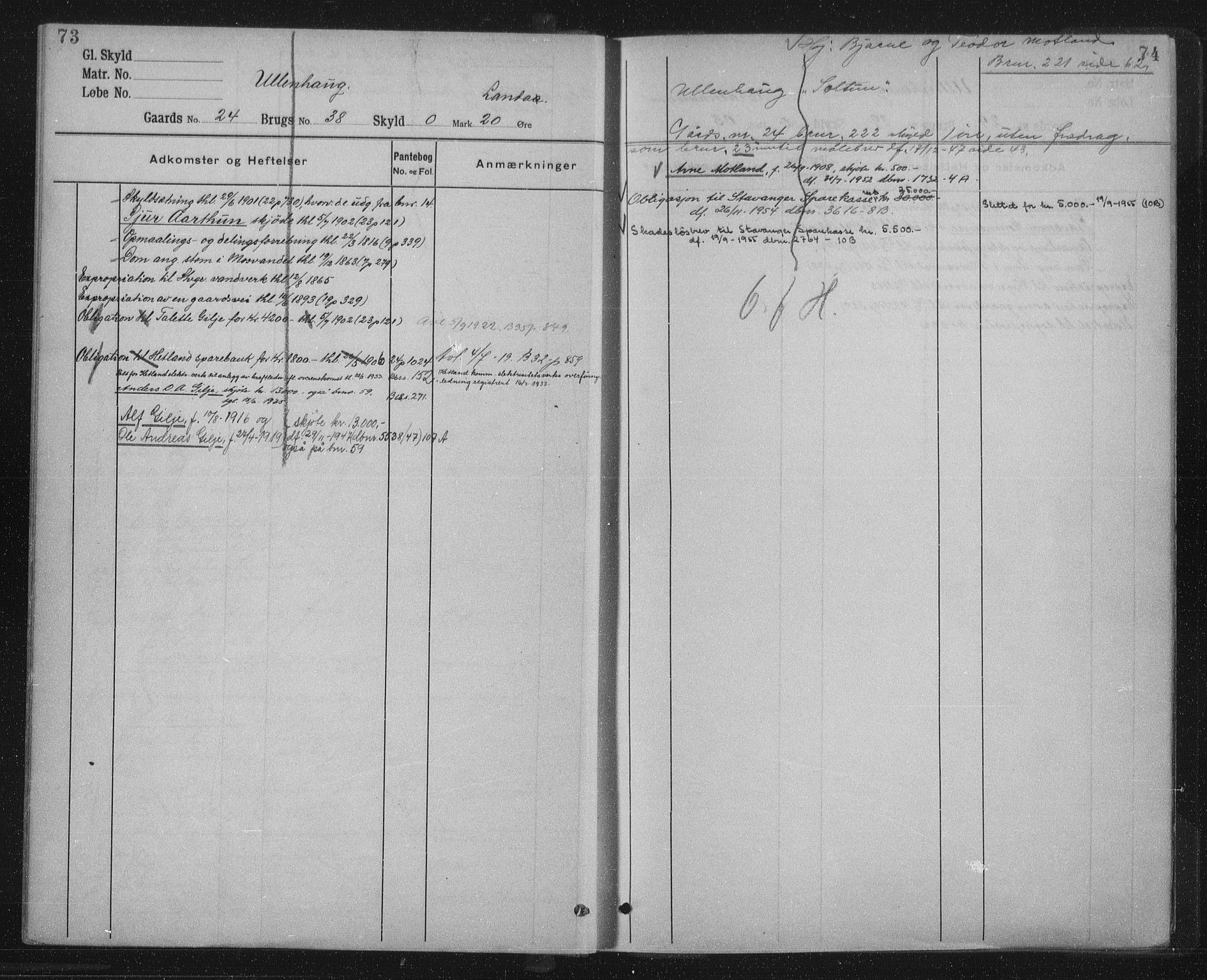 Jæren sorenskriveri, SAST/A-100310/01/4/41/41ABB/L0006: Mortgage register no. 41 ABB6, 1913, p. 73-74