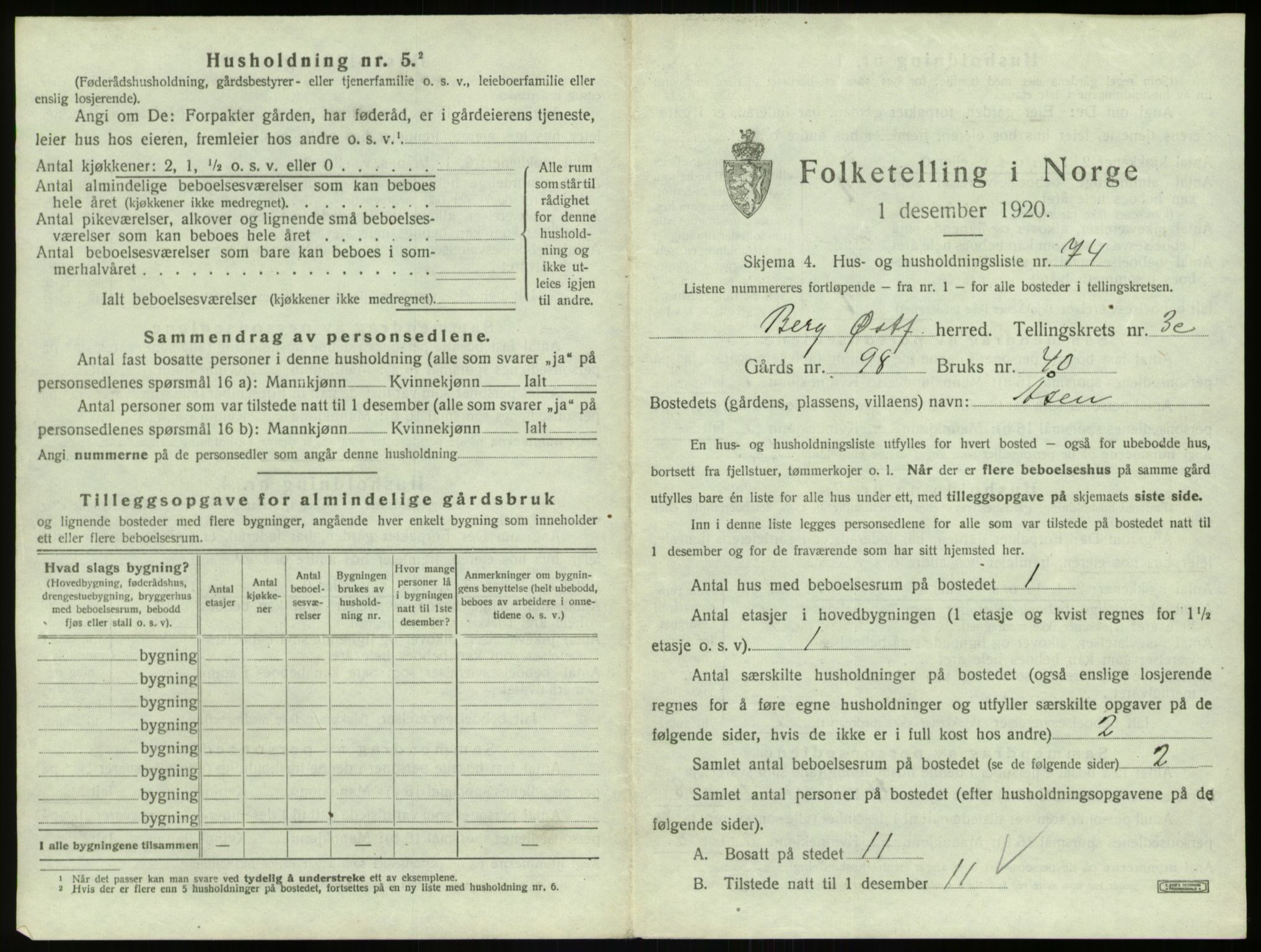 SAO, 1920 census for Berg, 1920, p. 1017