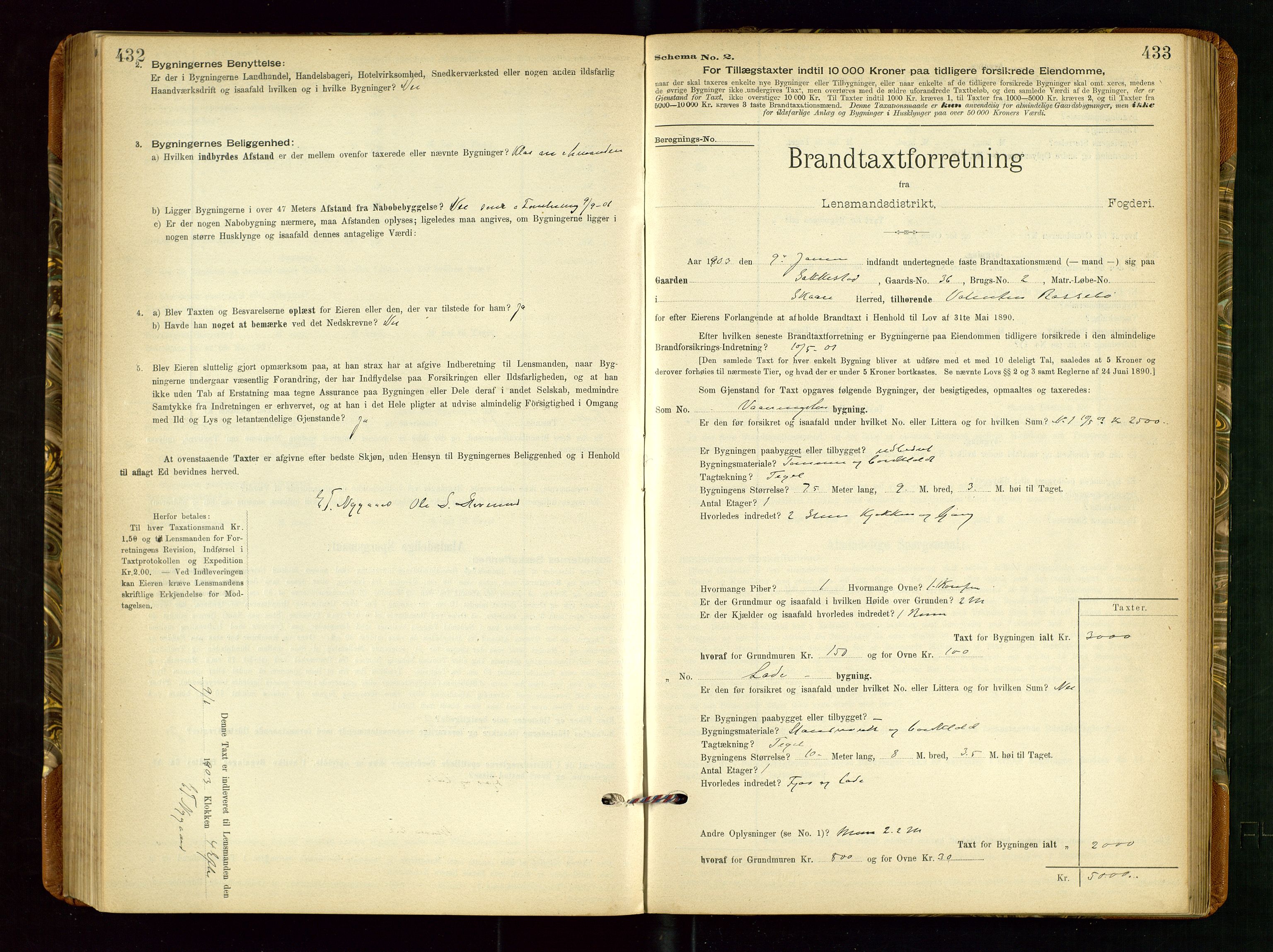 Torvestad lensmannskontor, SAST/A-100307/1/Gob/L0002: "Brandtakstprotokol for Lensmanden i Torvestad", 1900-1905, p. 432-433