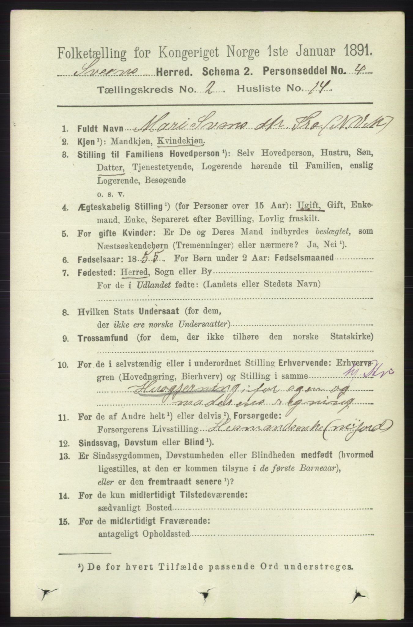 RA, 1891 census for 1216 Sveio, 1891, p. 586