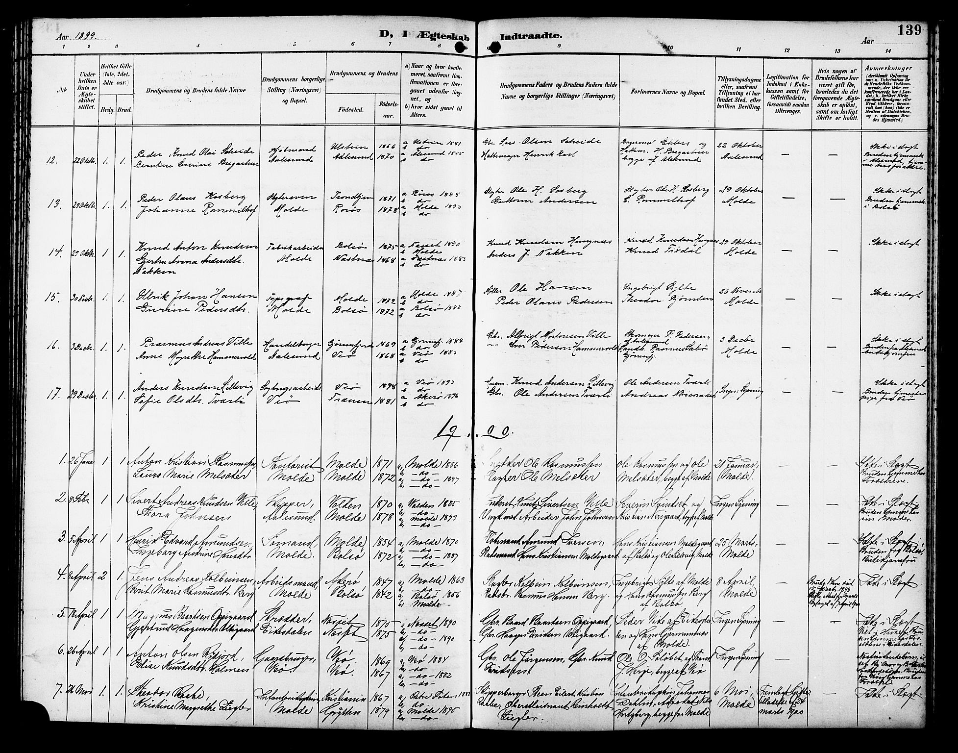 Ministerialprotokoller, klokkerbøker og fødselsregistre - Møre og Romsdal, SAT/A-1454/558/L0702: Parish register (copy) no. 558C03, 1894-1915, p. 139