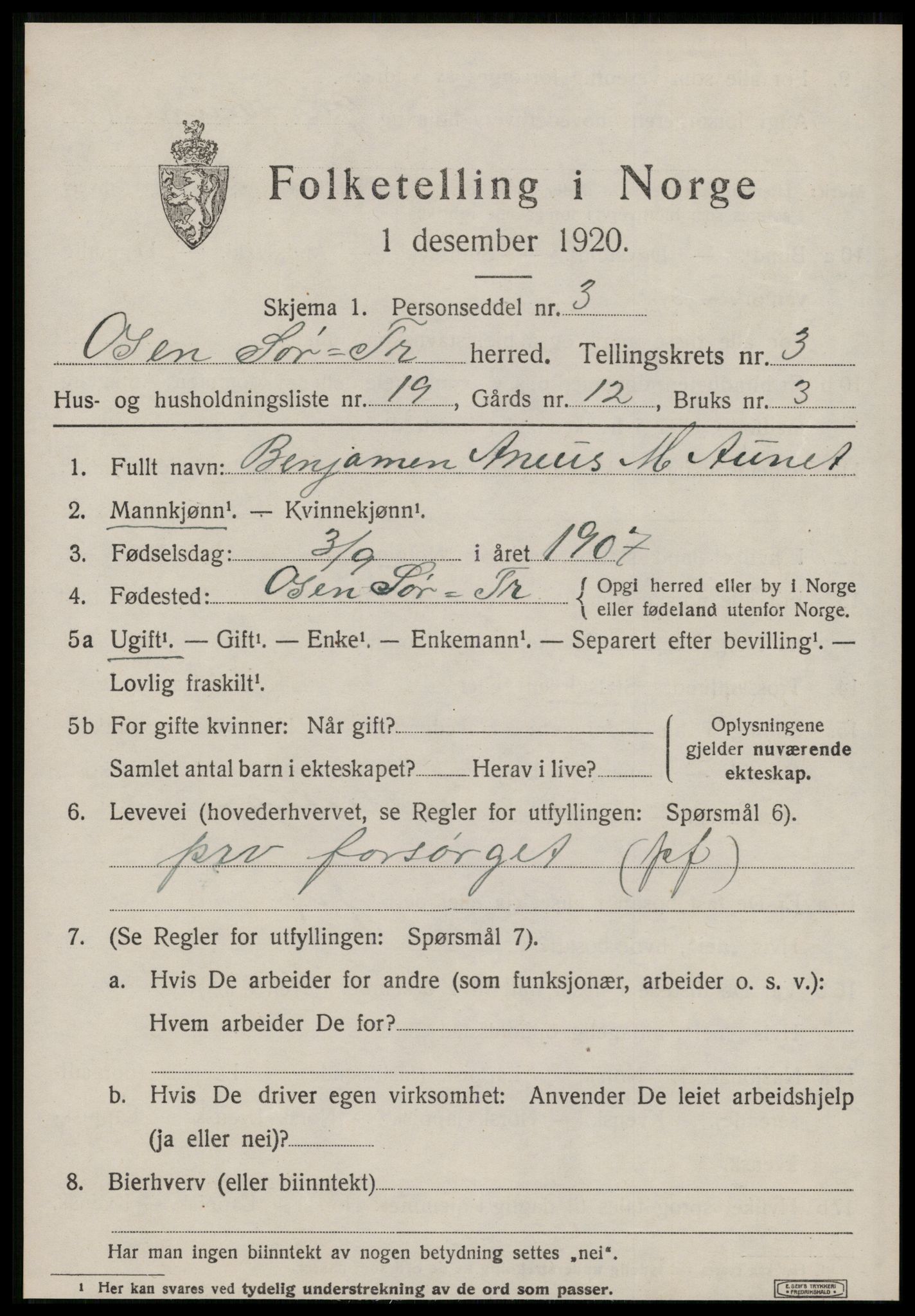 SAT, 1920 census for Osen, 1920, p. 1455