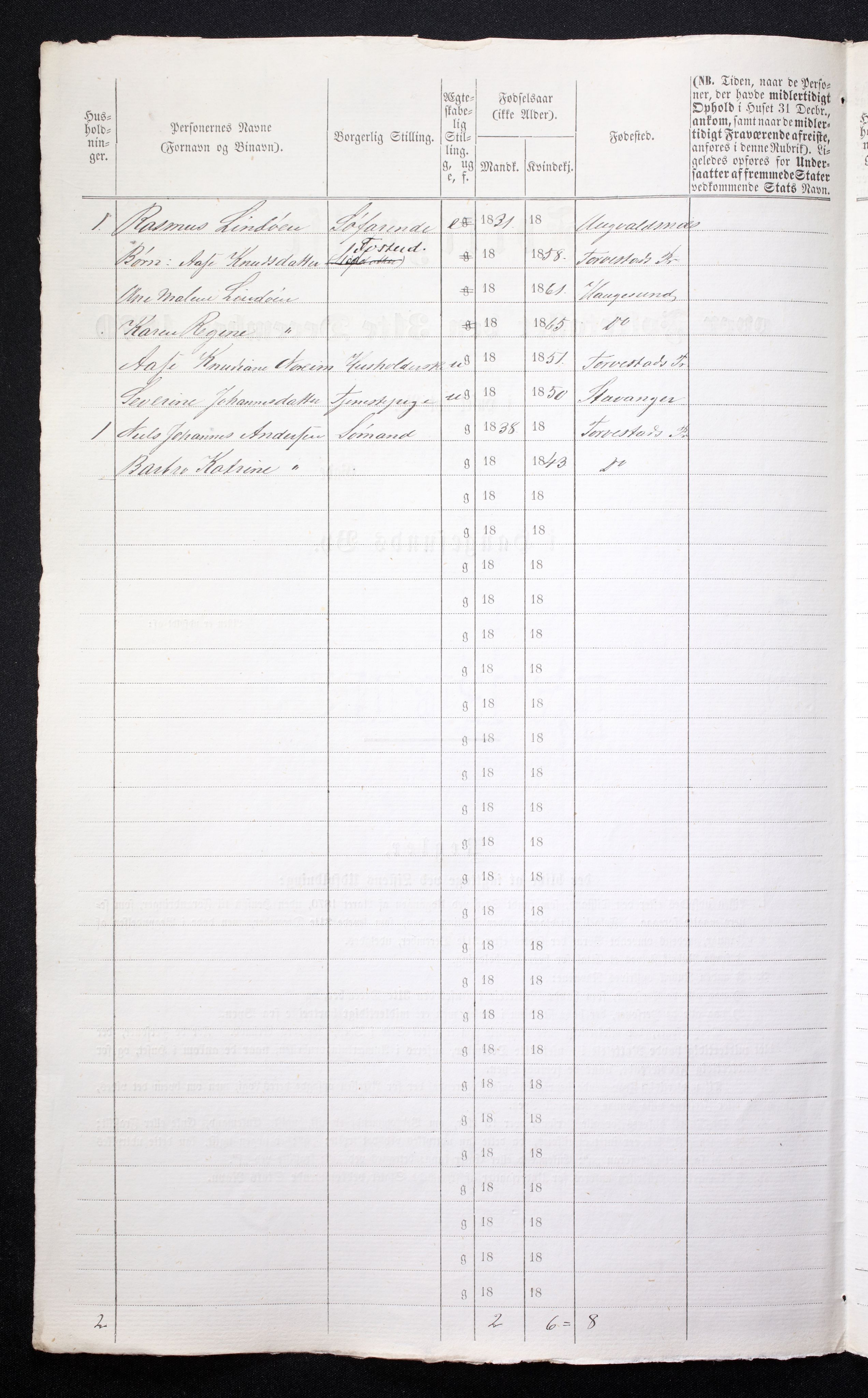 RA, 1870 census for 1106 Haugesund, 1870, p. 79