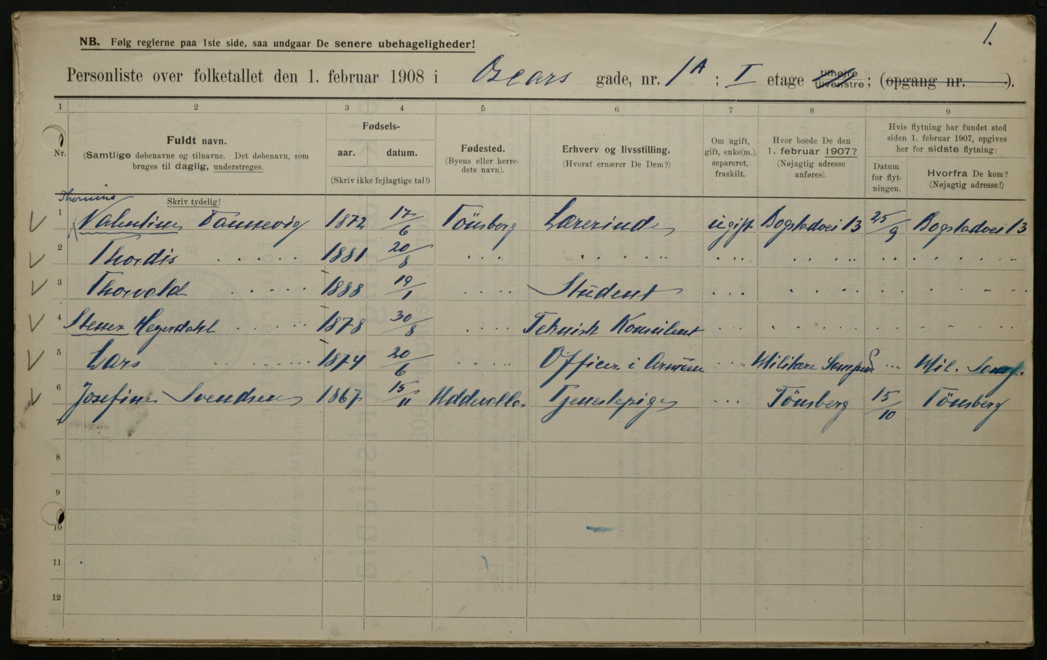 OBA, Municipal Census 1908 for Kristiania, 1908, p. 68155