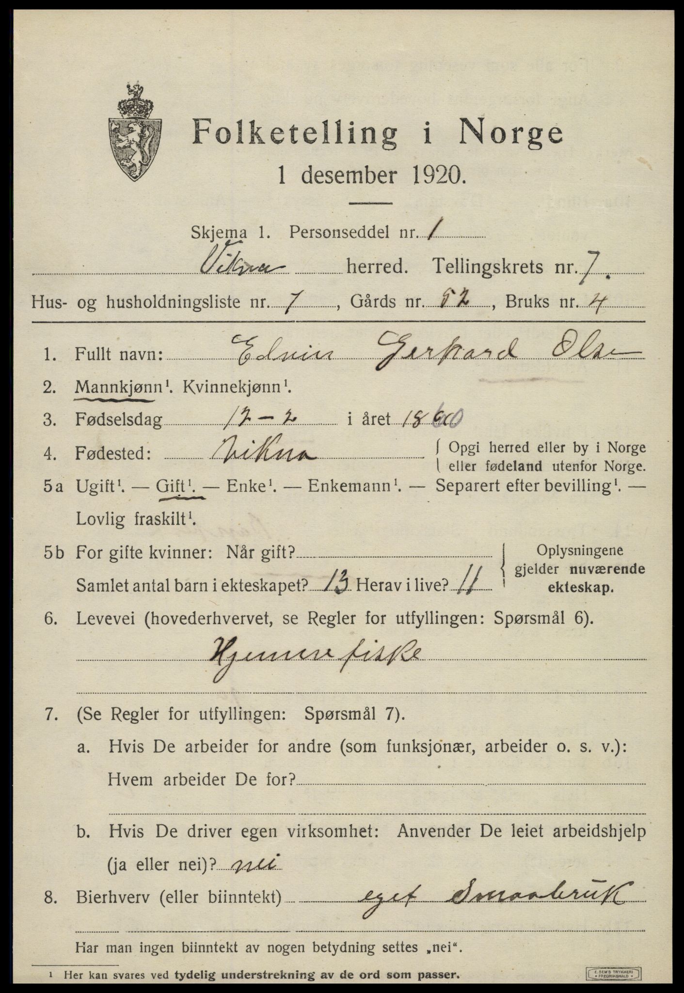 SAT, 1920 census for Vikna, 1920, p. 5475