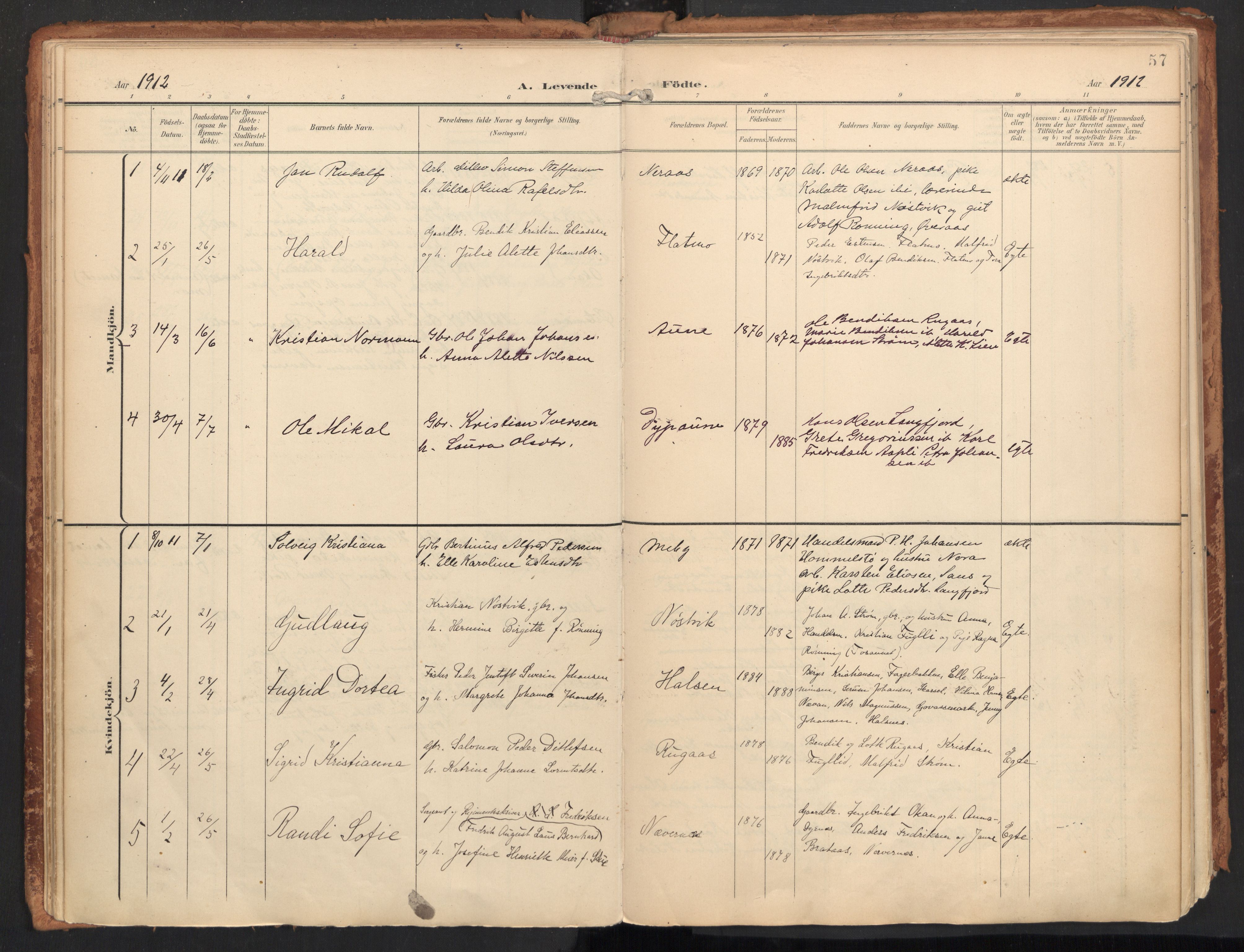 Ministerialprotokoller, klokkerbøker og fødselsregistre - Nordland, SAT/A-1459/814/L0227: Parish register (official) no. 814A08, 1899-1920, p. 57