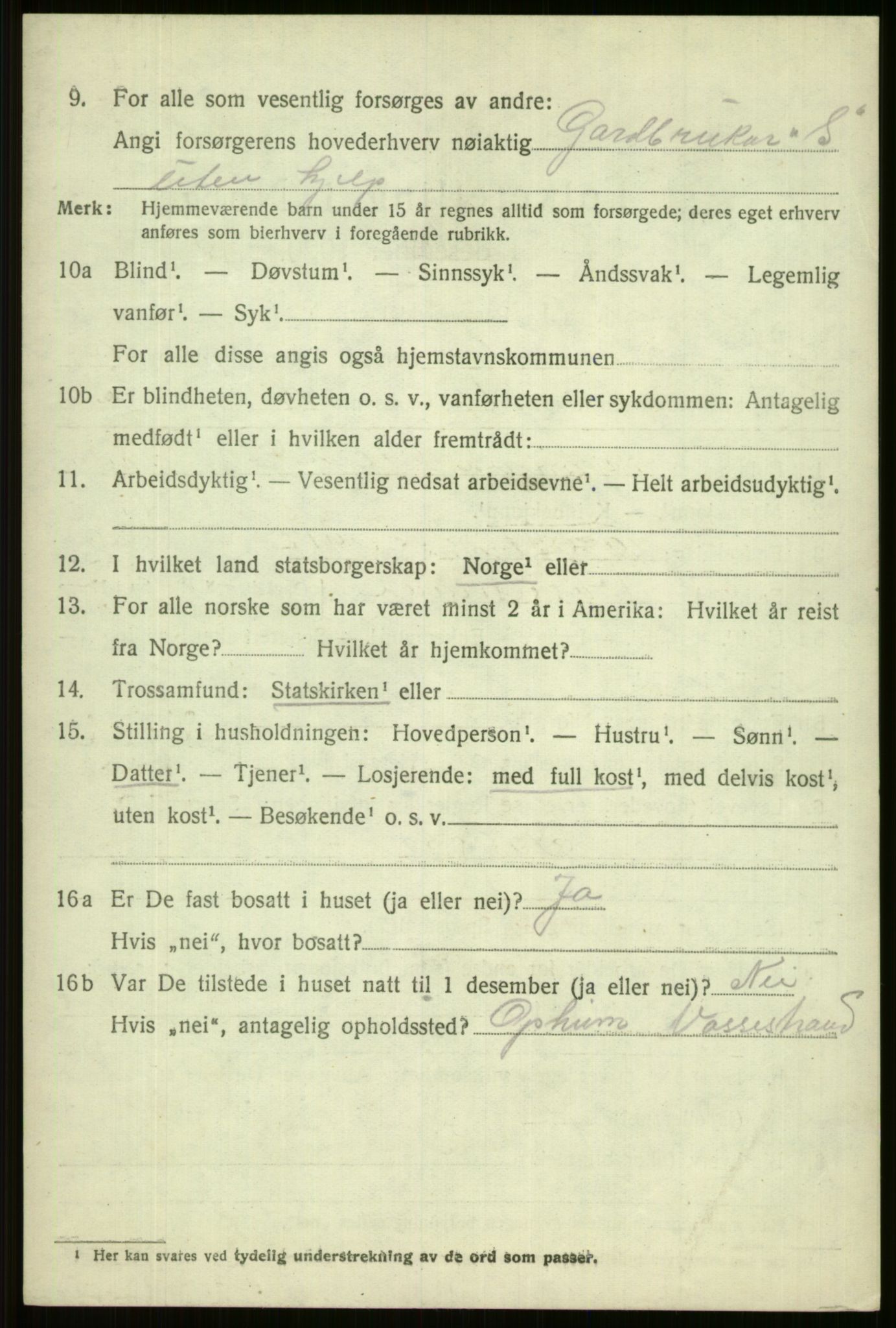 SAB, 1920 census for Vossestrand, 1920, p. 2759