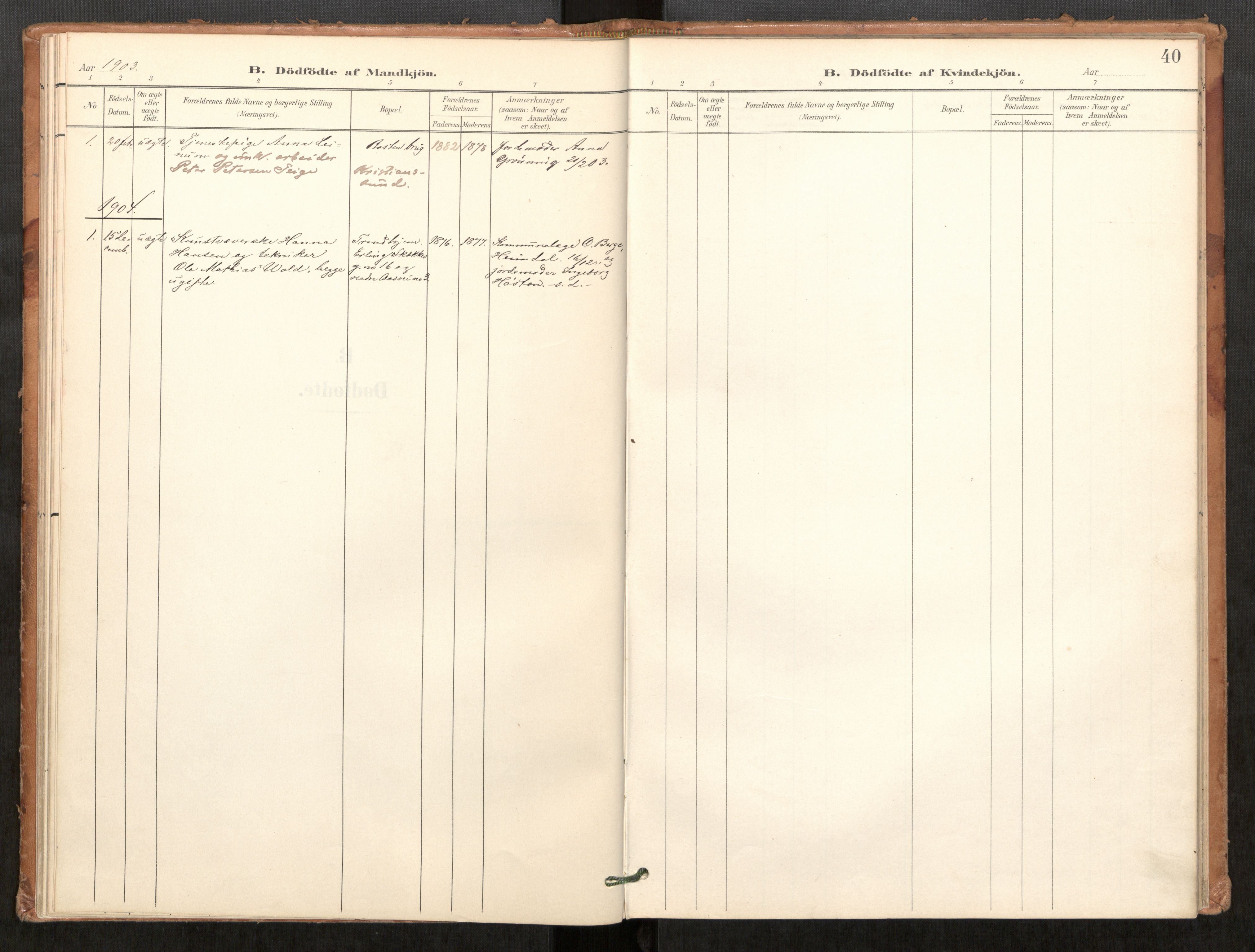 Klæbu sokneprestkontor, SAT/A-1112: Parish register (official) no. 2, 1900-1916, p. 40