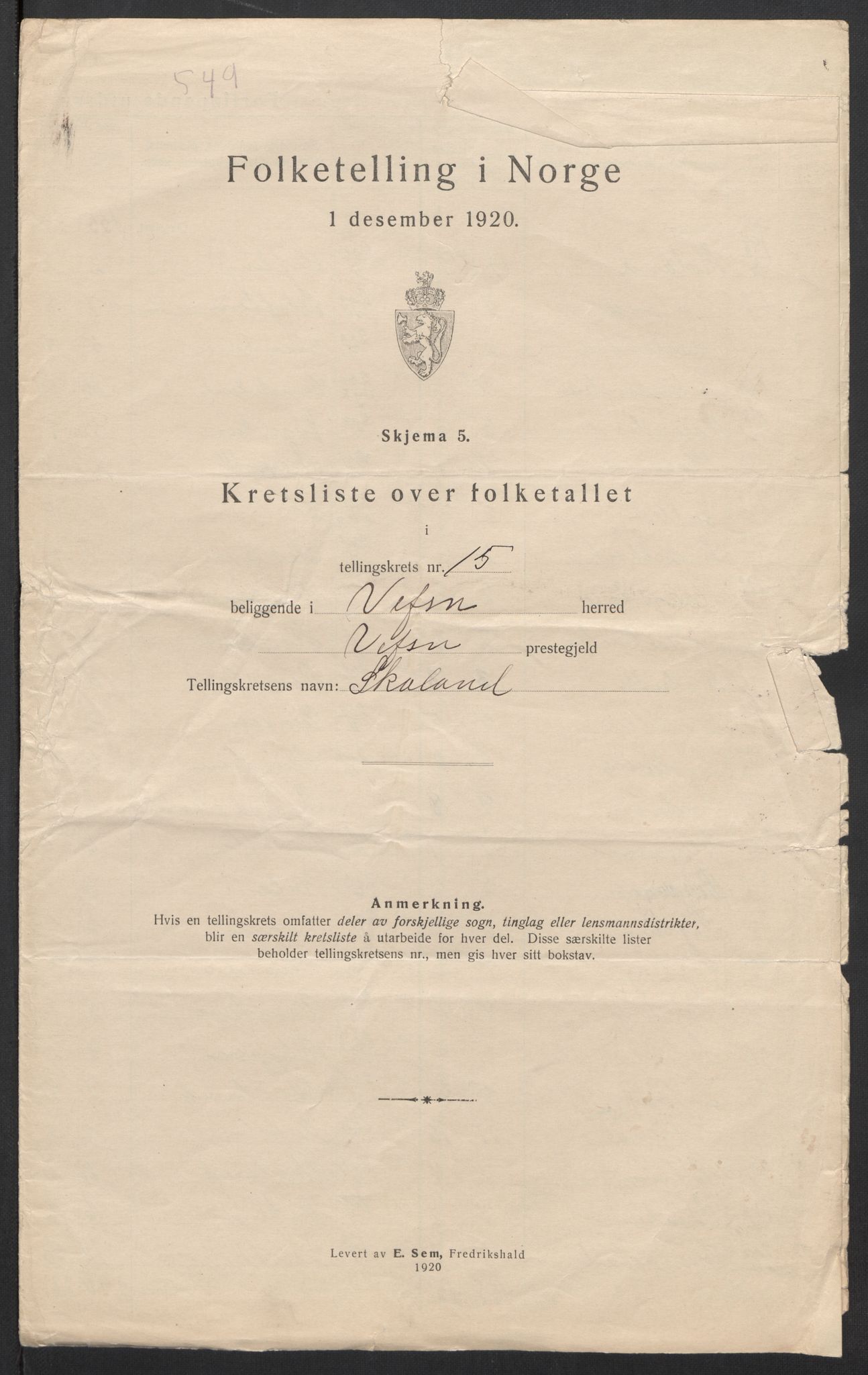 SAT, 1920 census for Vefsn, 1920, p. 54