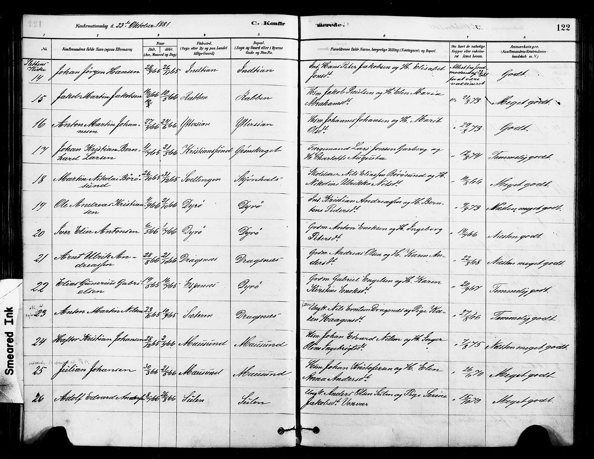 Ministerialprotokoller, klokkerbøker og fødselsregistre - Sør-Trøndelag, AV/SAT-A-1456/640/L0578: Parish register (official) no. 640A03, 1879-1889, p. 122