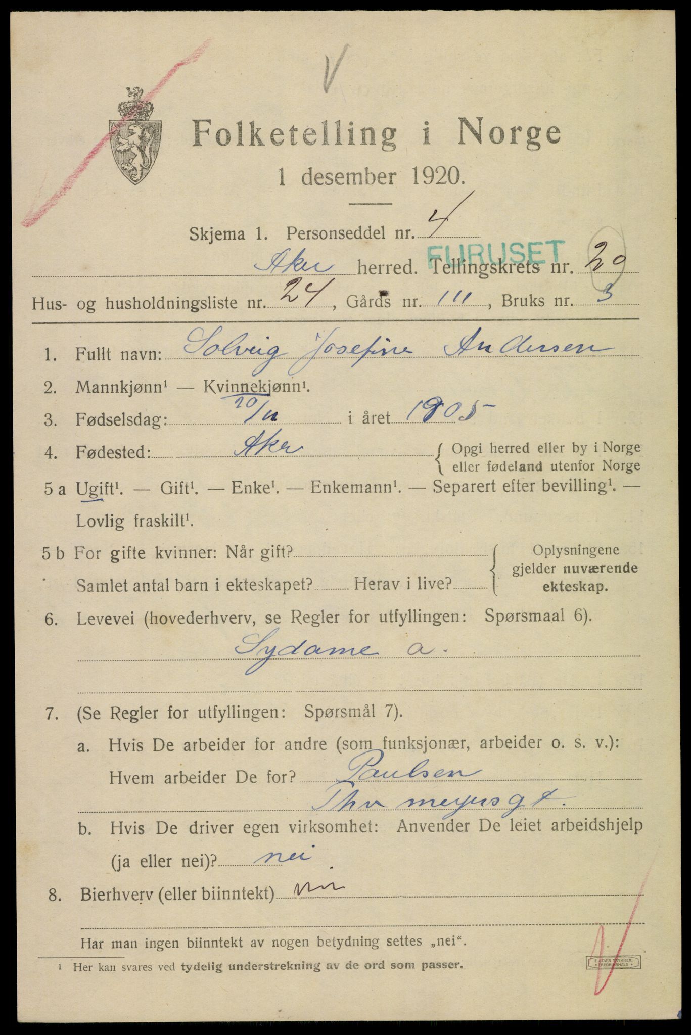 SAO, 1920 census for Aker, 1920, p. 122380