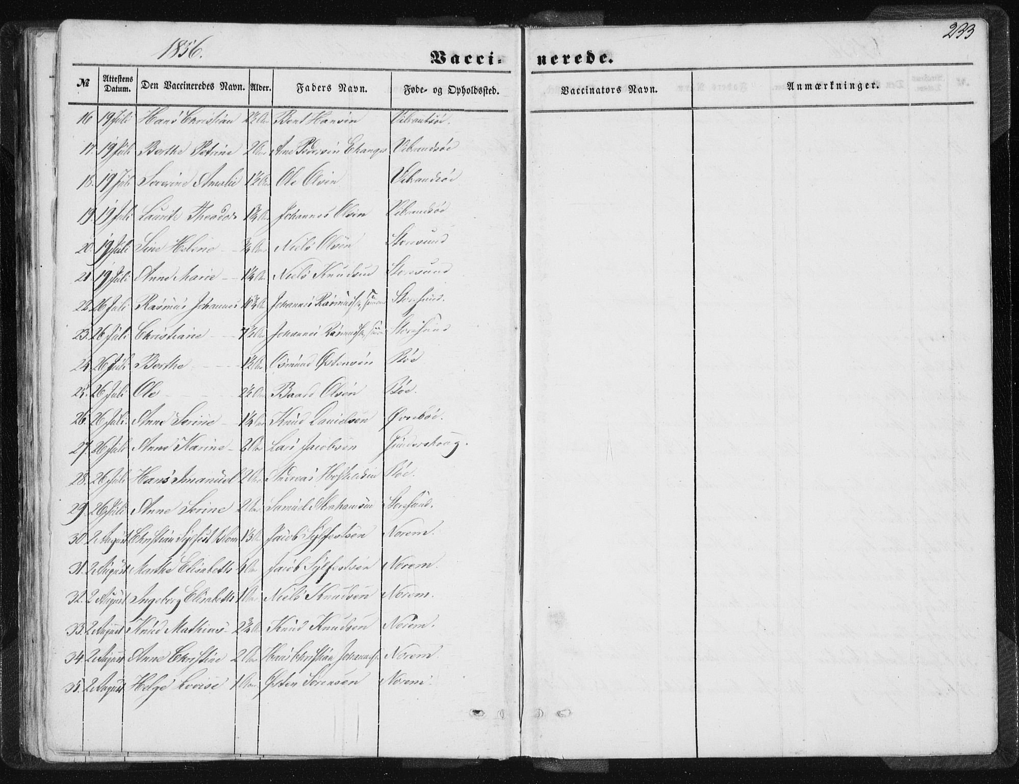 Torvastad sokneprestkontor, SAST/A -101857/H/Ha/Haa/L0008: Parish register (official) no. A 8, 1847-1856, p. 233