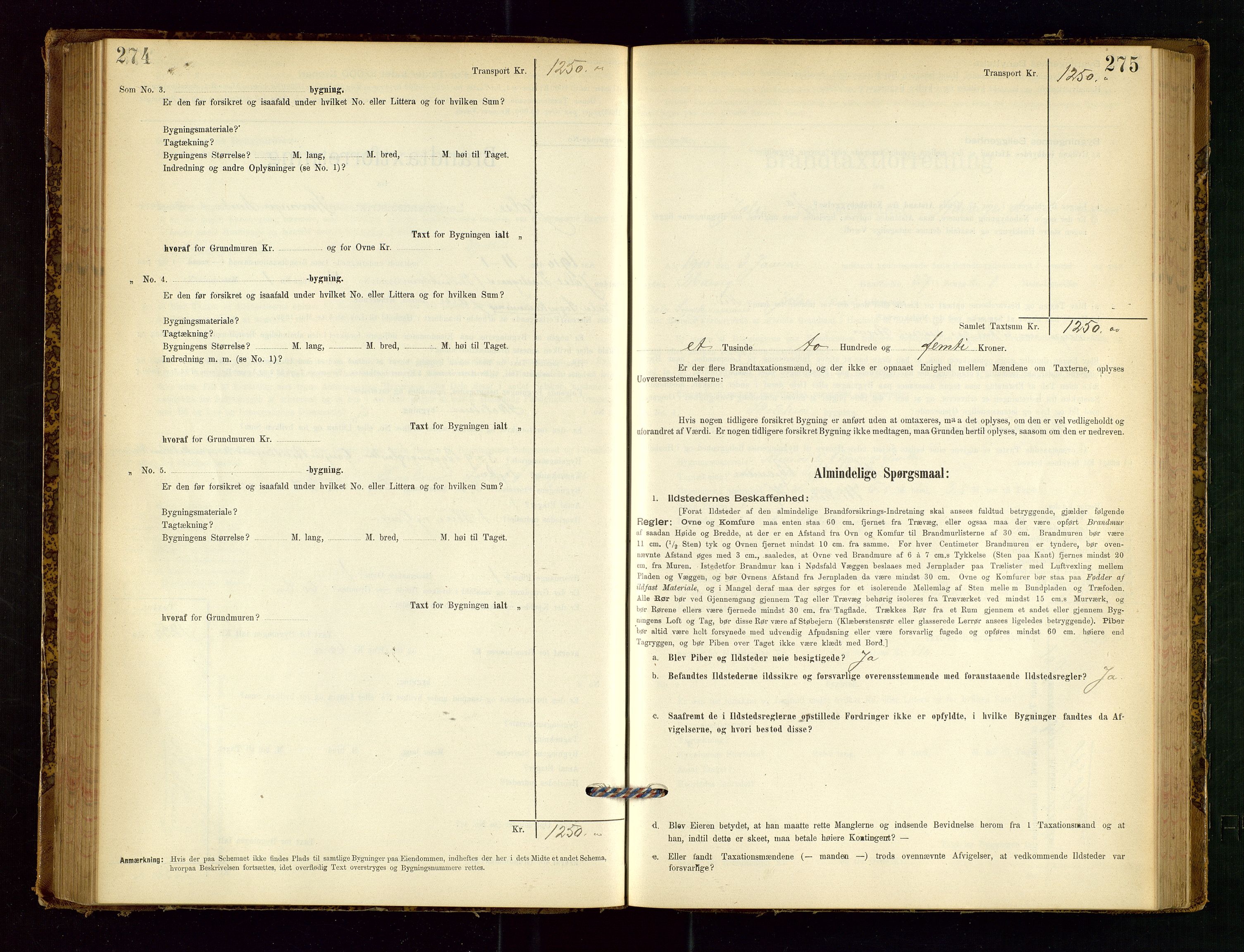 Jelsa lensmannskontor, SAST/A-100360/Gob/L0001: "Brandtaxationsprotocol", 1895-1918, p. 274-275