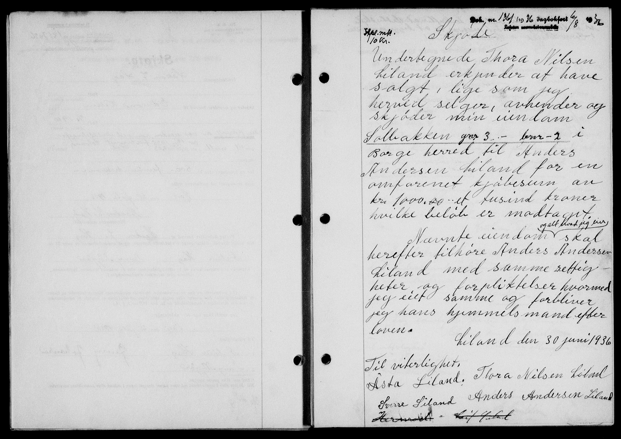 Lofoten sorenskriveri, SAT/A-0017/1/2/2C/L0001a: Mortgage book no. 1a, 1936-1937, Diary no: : 1361/1936