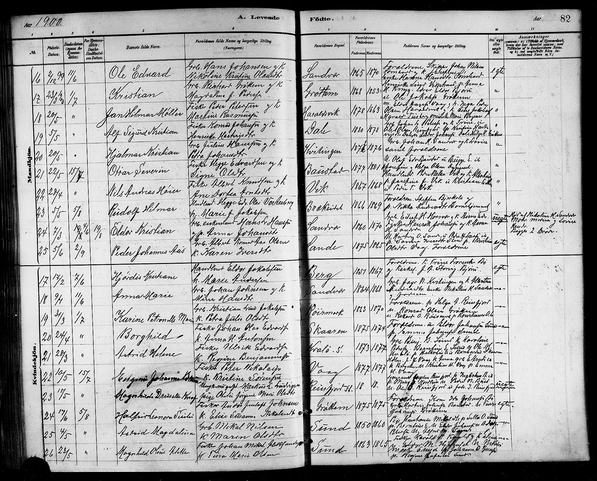 Ministerialprotokoller, klokkerbøker og fødselsregistre - Nordland, AV/SAT-A-1459/812/L0188: Parish register (copy) no. 812C06, 1884-1912, p. 82