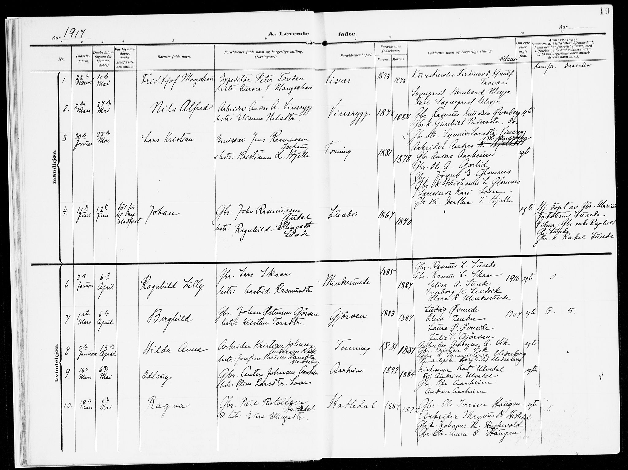 Stryn Sokneprestembete, AV/SAB-A-82501: Parish register (official) no. B 2, 1908-1936, p. 19