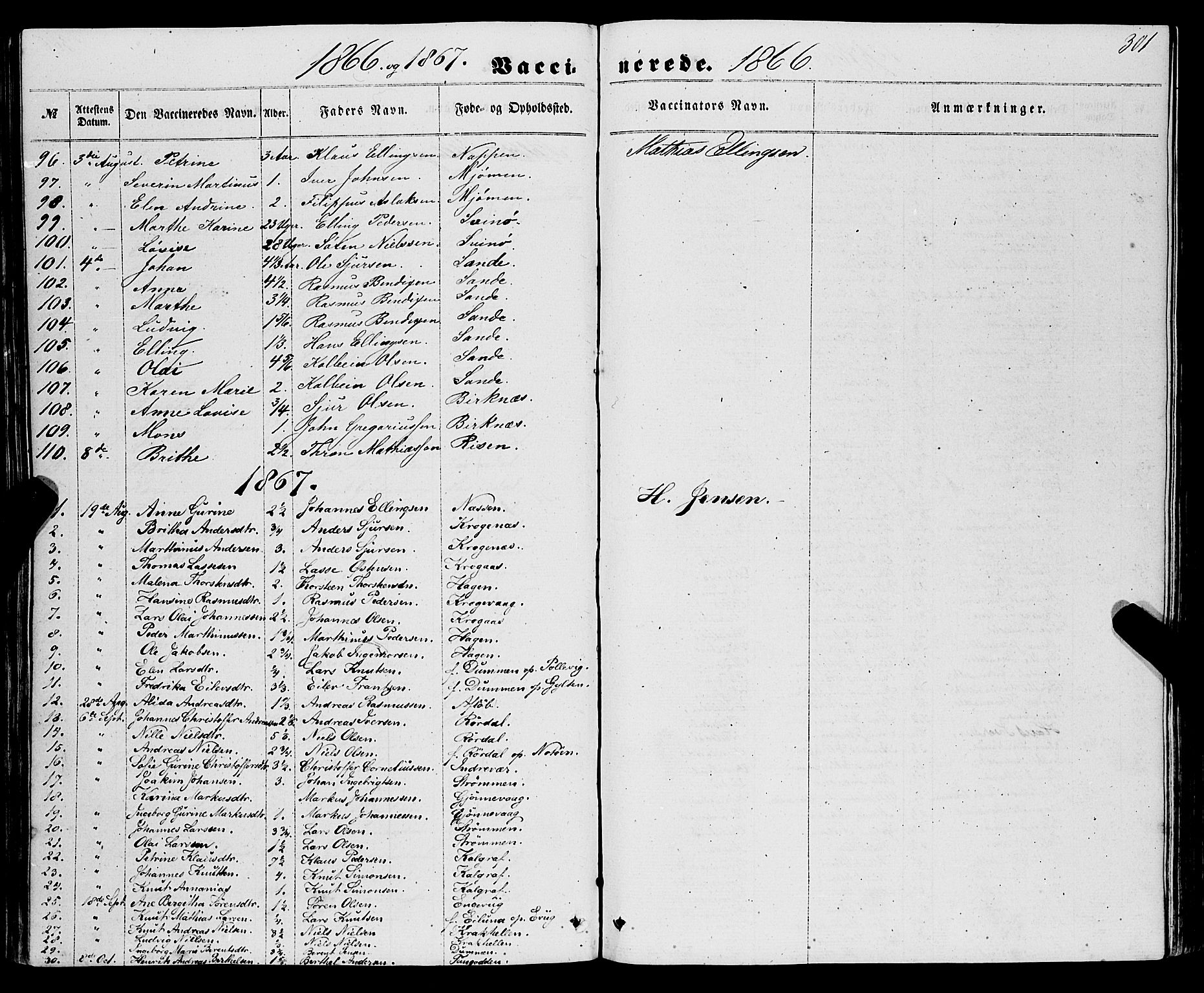 Gulen sokneprestembete, AV/SAB-A-80201/H/Haa/Haaa/L0022: Parish register (official) no. A 22, 1859-1869, p. 301