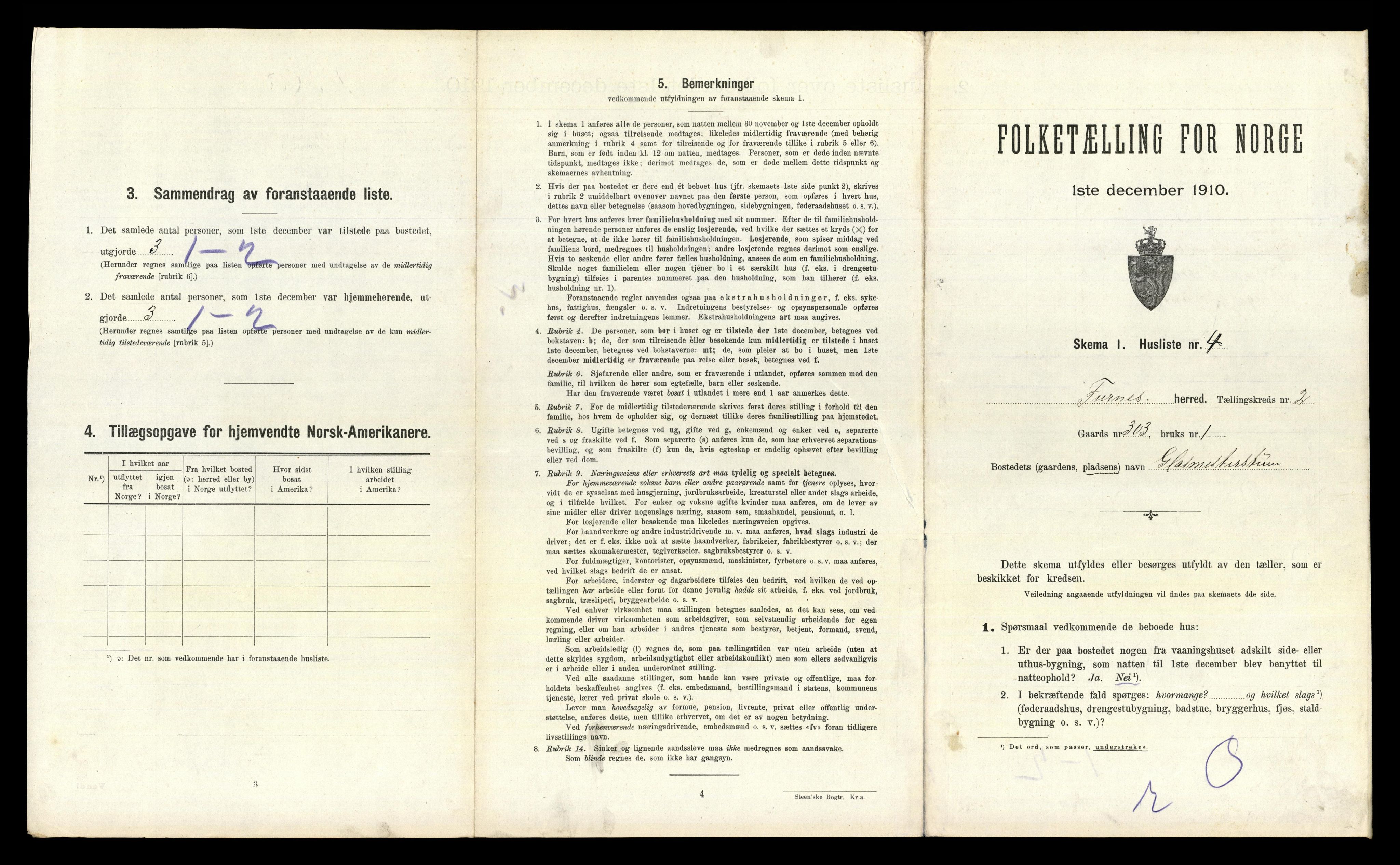 RA, 1910 census for Furnes, 1910, p. 322