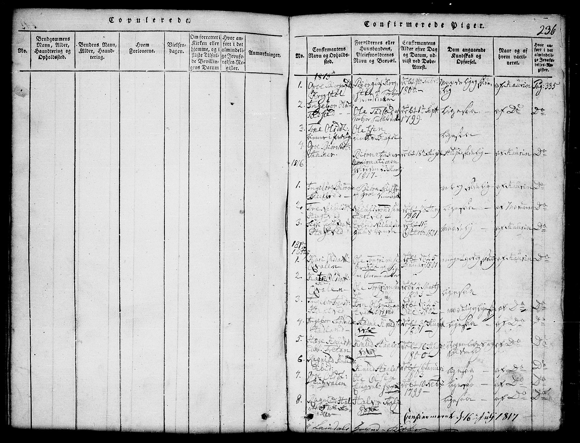 Lårdal kirkebøker, SAKO/A-284/G/Ga/L0001: Parish register (copy) no. I 1, 1815-1861, p. 236