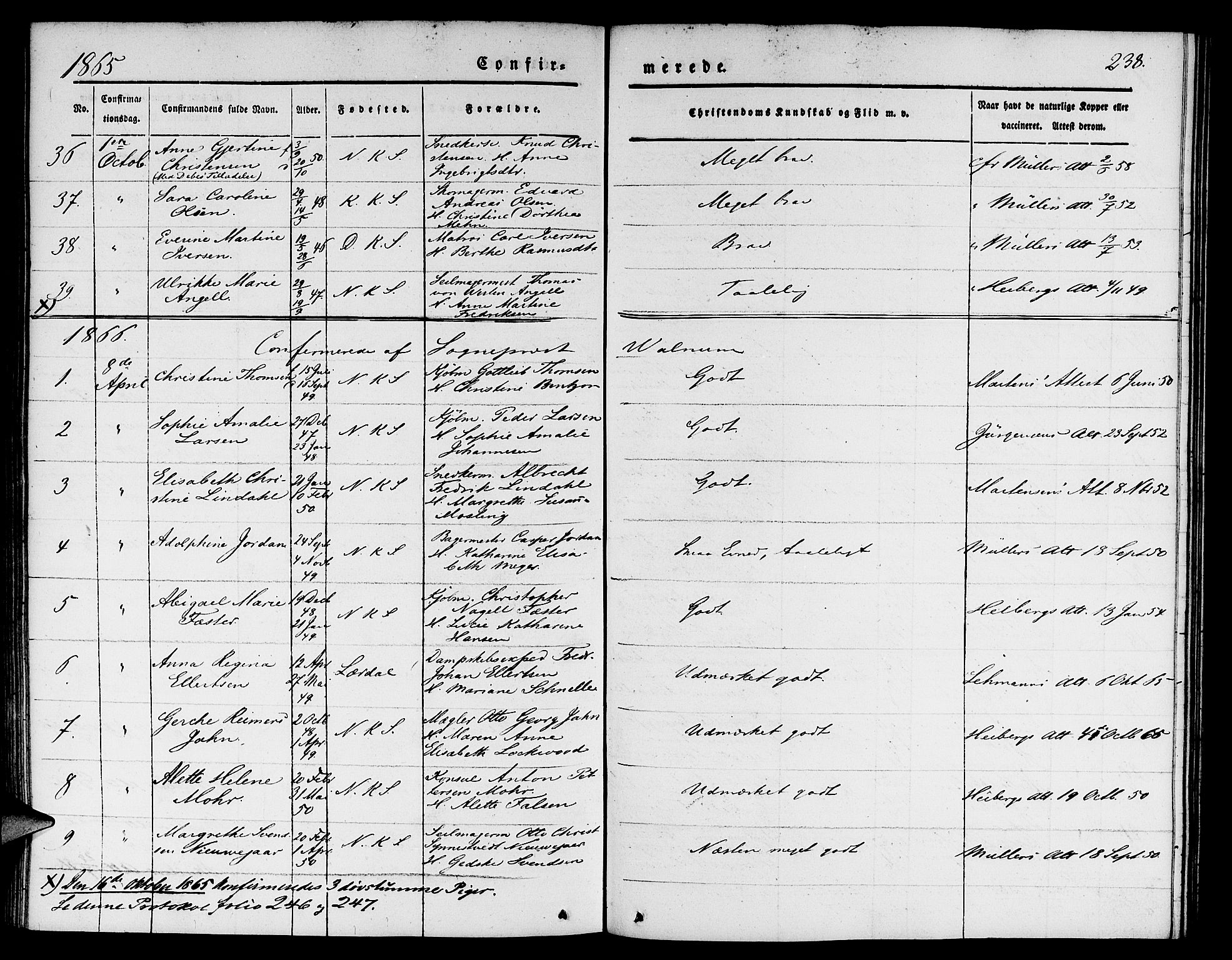 Nykirken Sokneprestembete, SAB/A-77101/H/Hab: Parish register (copy) no. C 1, 1844-1871, p. 238