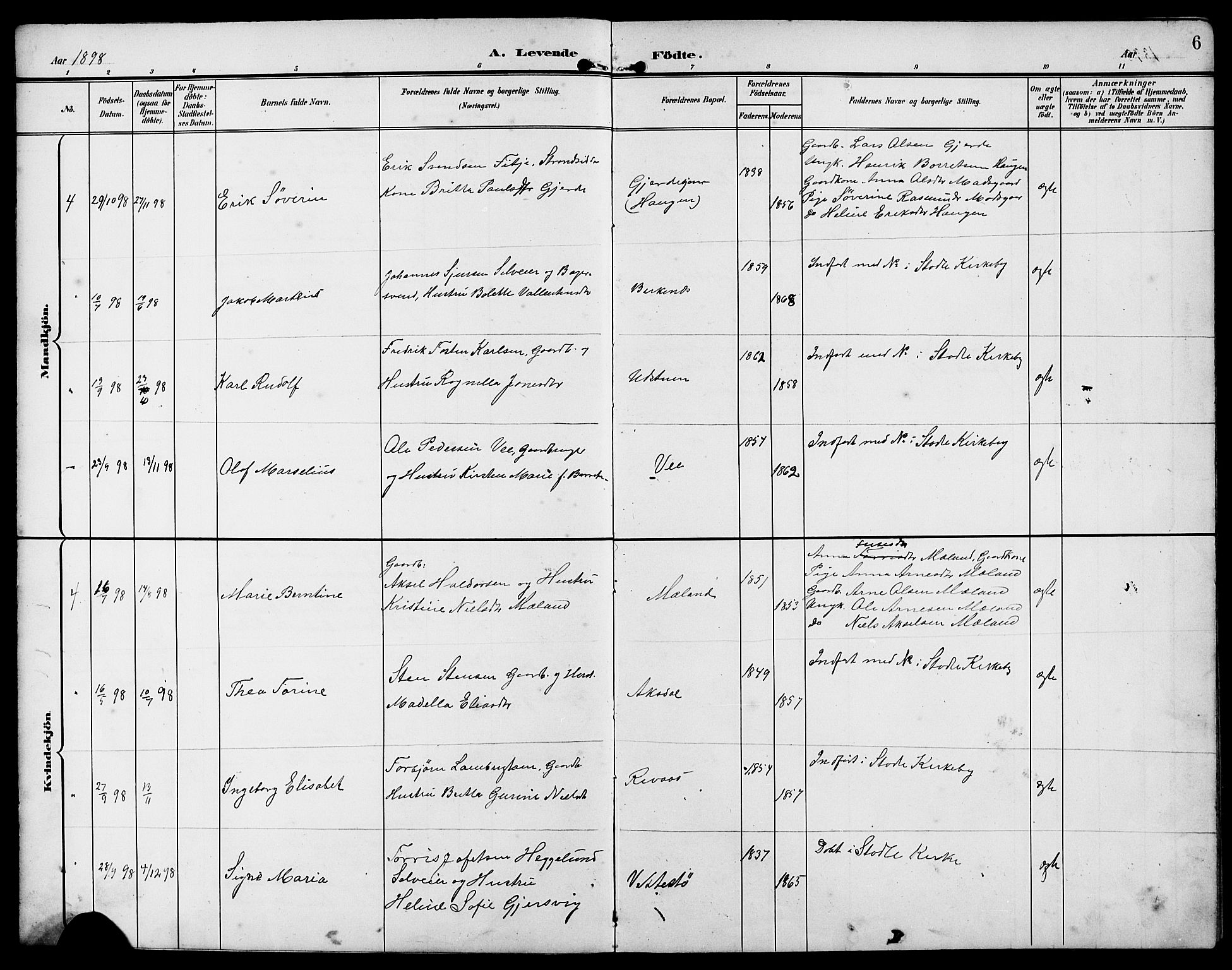 Etne sokneprestembete, SAB/A-75001/H/Hab: Parish register (copy) no. B 5, 1898-1926, p. 6