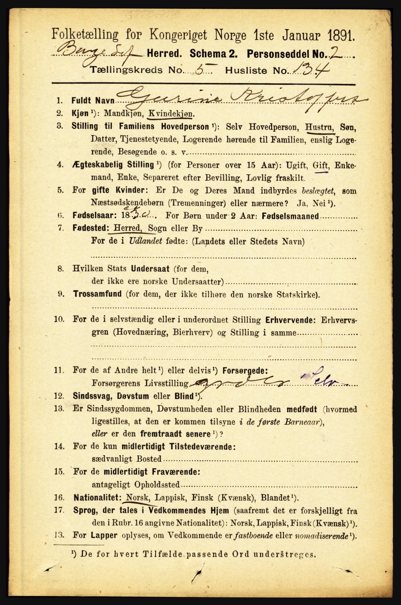 RA, 1891 census for 1862 Borge, 1891, p. 3864