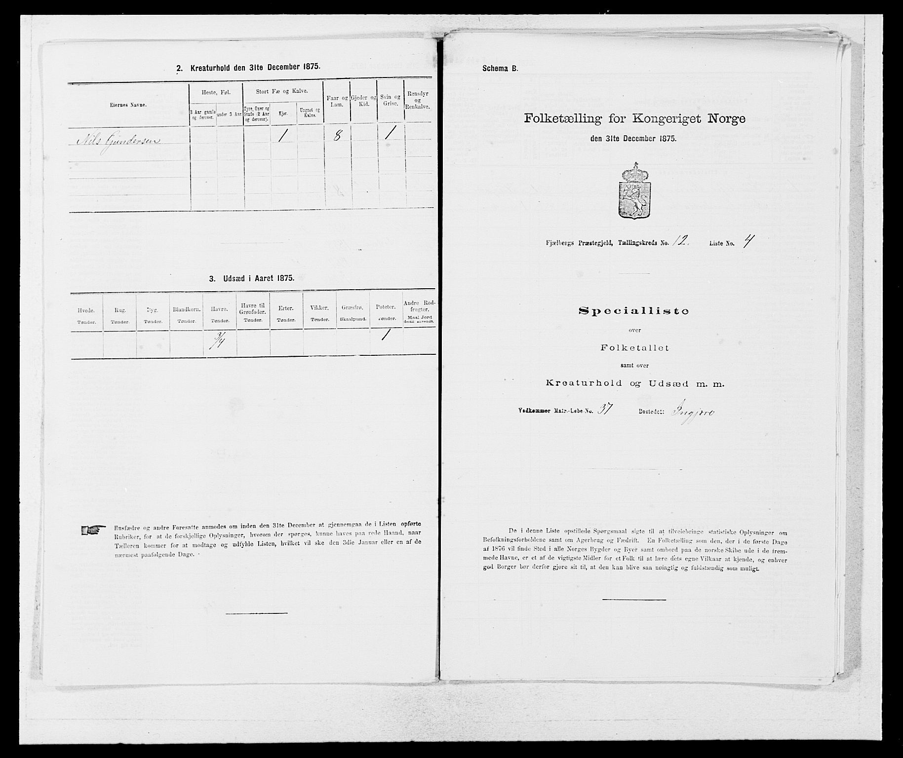 SAB, 1875 census for 1213P Fjelberg, 1875, p. 1184