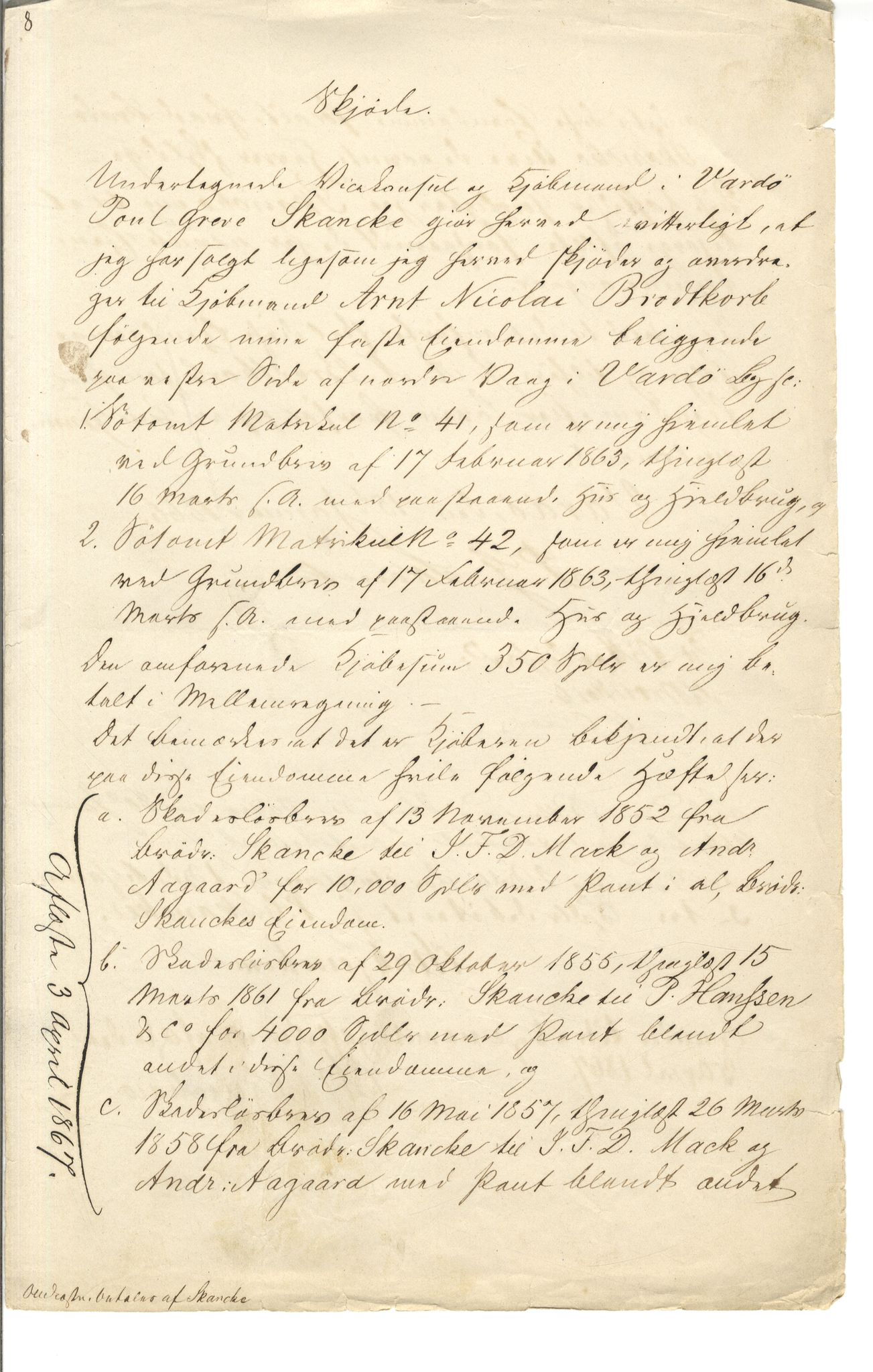 Brodtkorb handel A/S, VAMU/A-0001/Q/Qb/L0001: Skjøter og grunnbrev i Vardø by, 1822-1943, p. 97